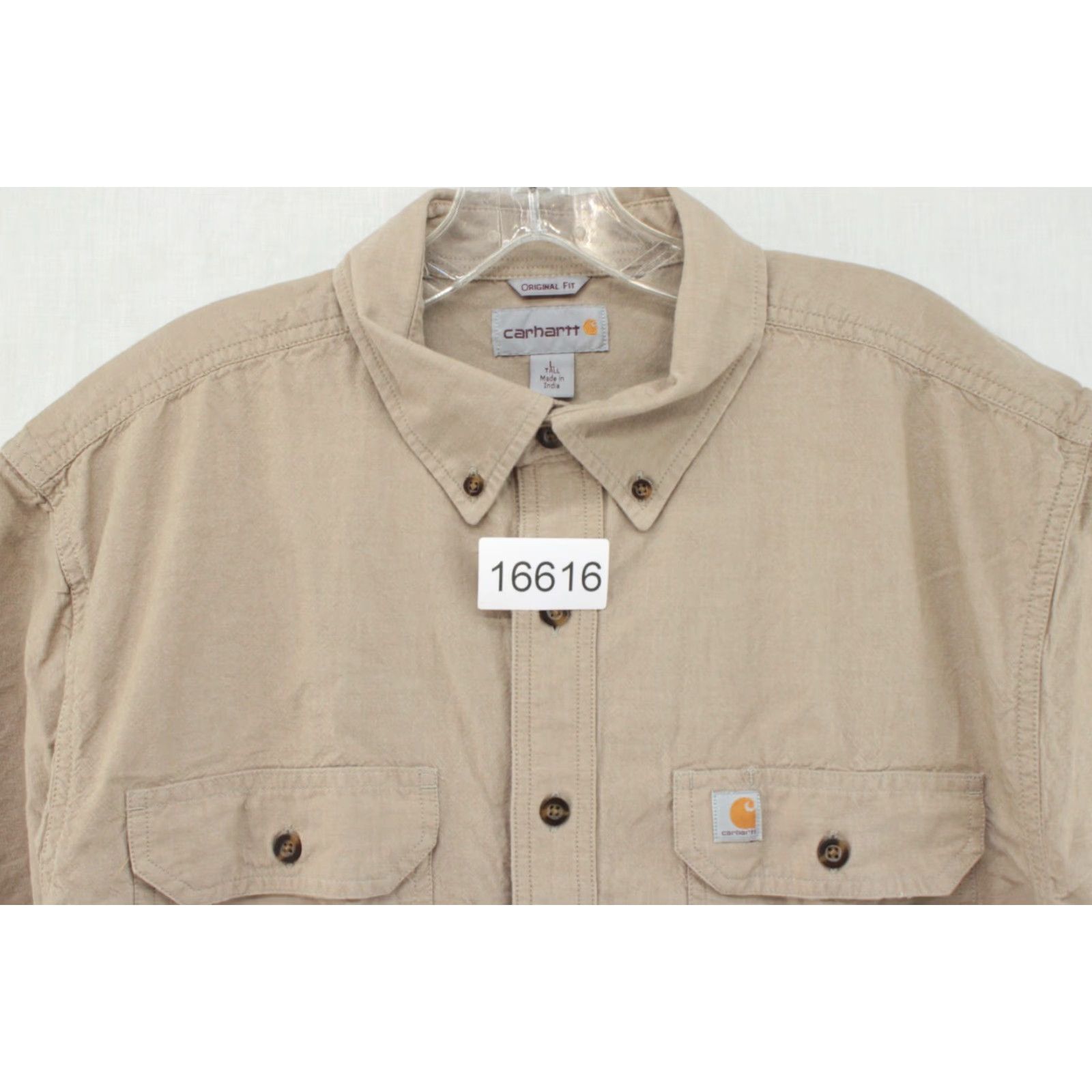 Carhartt Carhartt Shirt Mens Button-Up 100% Cotton Chambray Relaxed Fit Short Sleeve Tan Beige Large Tall 90s City Classic Dad Size US L / EU 52-54 / 3 - 8 Thumbnail