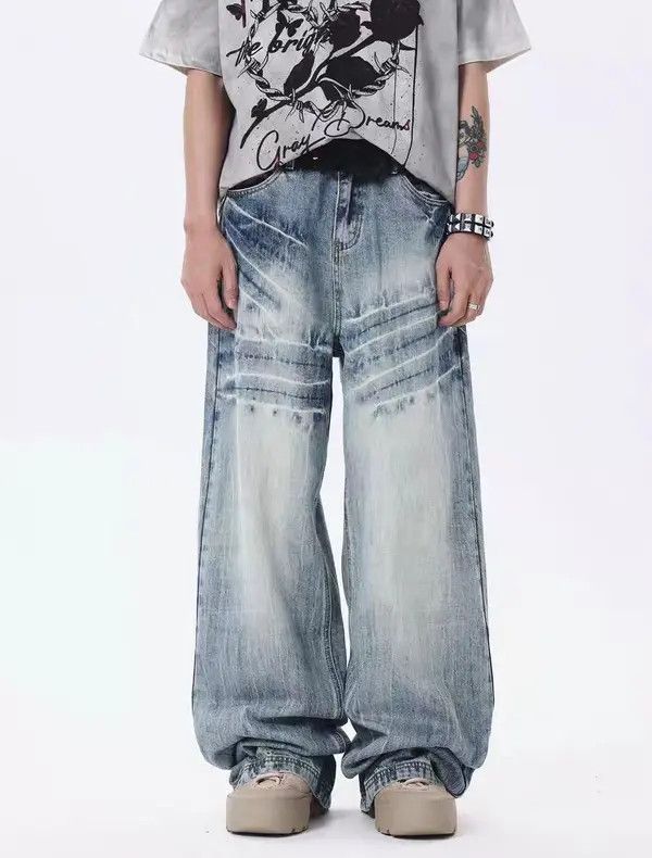 Japanese Brand VIBE Vintage washed azure blue baggy lightning jeans Size US 30 / EU 46 - 6 Thumbnail