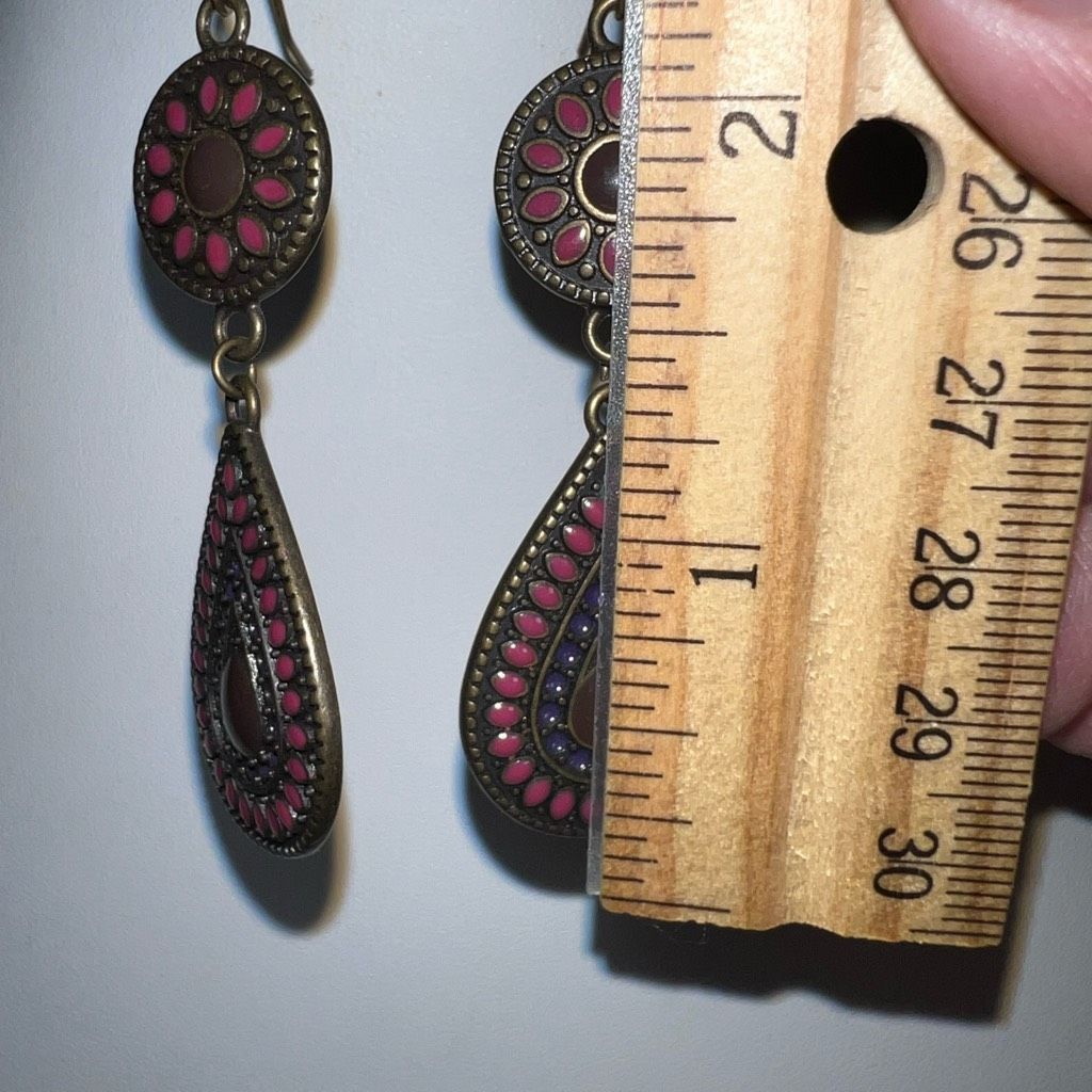 Vintage Vintage Bronze Tone Mosaic Teardrop Dangle Earrings Size ONE SIZE - 5 Thumbnail