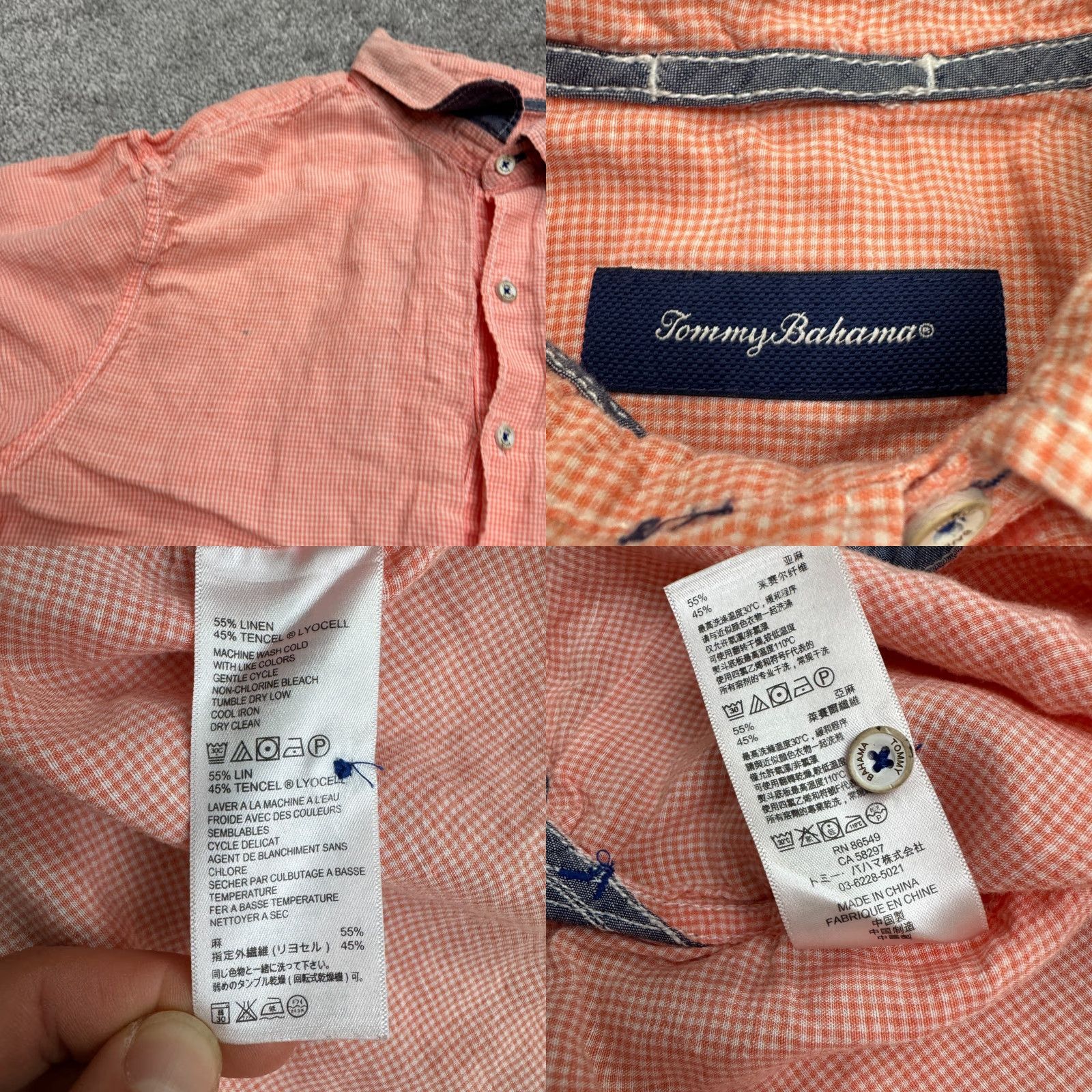 Tommy Bahama Tommy Bahama Shirt Mens Medium Orange Linen Gingham Button-Down Short Sleeve Beach Casual 44in Chest Regular Size Orange Mens Size US L / EU 52-54 / 3 - 8 Thumbnail