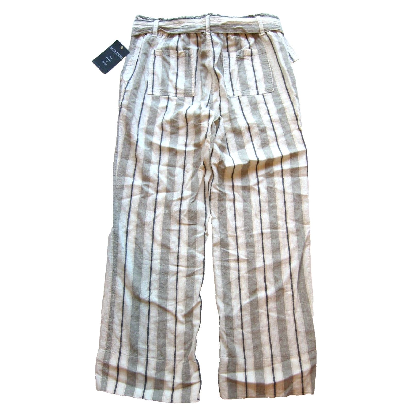 Vintage VINTAGE Zac & Rachel Linen Olive Green Ivory Black Stripe Pocket Wide Leg Pant Large Size 36" / US 14 / IT 50 - 2 Thumbnail