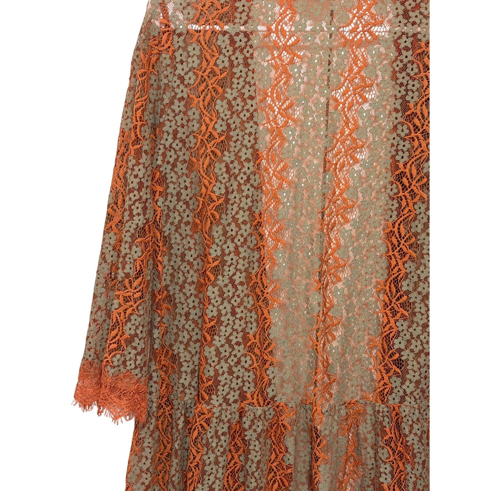 Other Paisley Vine Orange Blue Floral Lace Fabric Long Cardigan Size S / US 4 / IT 40 - 11 Thumbnail