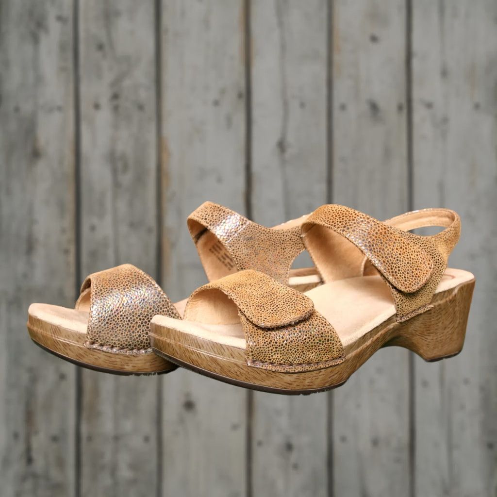 Dansko DANSKO Sonnet Tan Shimmer Leather Ankle Strap Sandals Women EUR 41 US 10.5 Tan Leather Hook & Loop Mid Heel 2-2.9 in Shoes Size US 11 / IT 41 - 1 Thumbnail