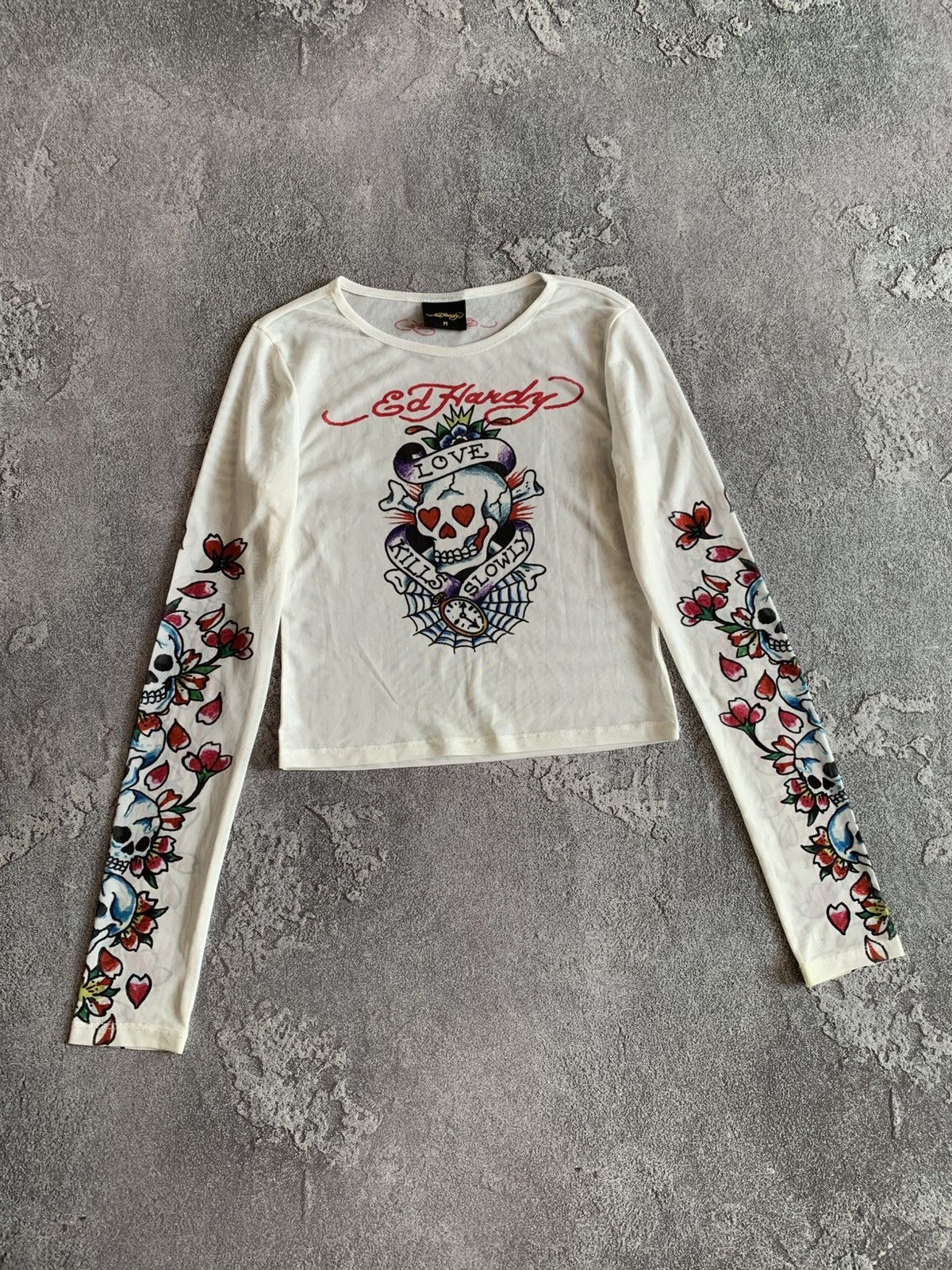 Ed Hardy Women Ed Hardy Skull Roses Mesh Long Sleeve Size M Size M / US 6-8 / IT 42-44 - 1 Thumbnail
