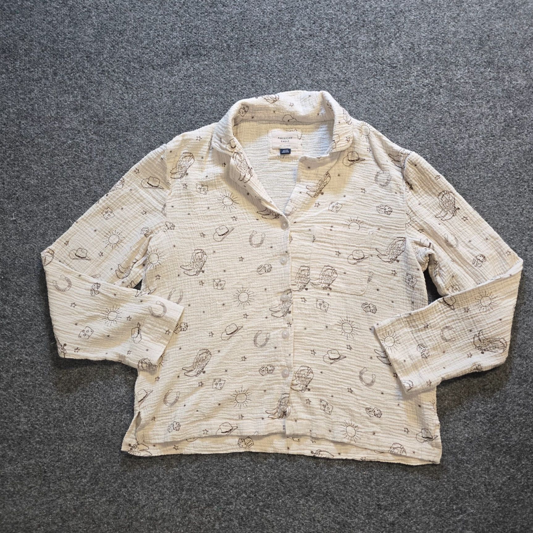 American Eagle Outfitters American Eagle Top Womens Small White Gauze Lounge Pajama Cowboy Western Casual Shirt Size S / US 4 / IT 40 - 2 Thumbnail