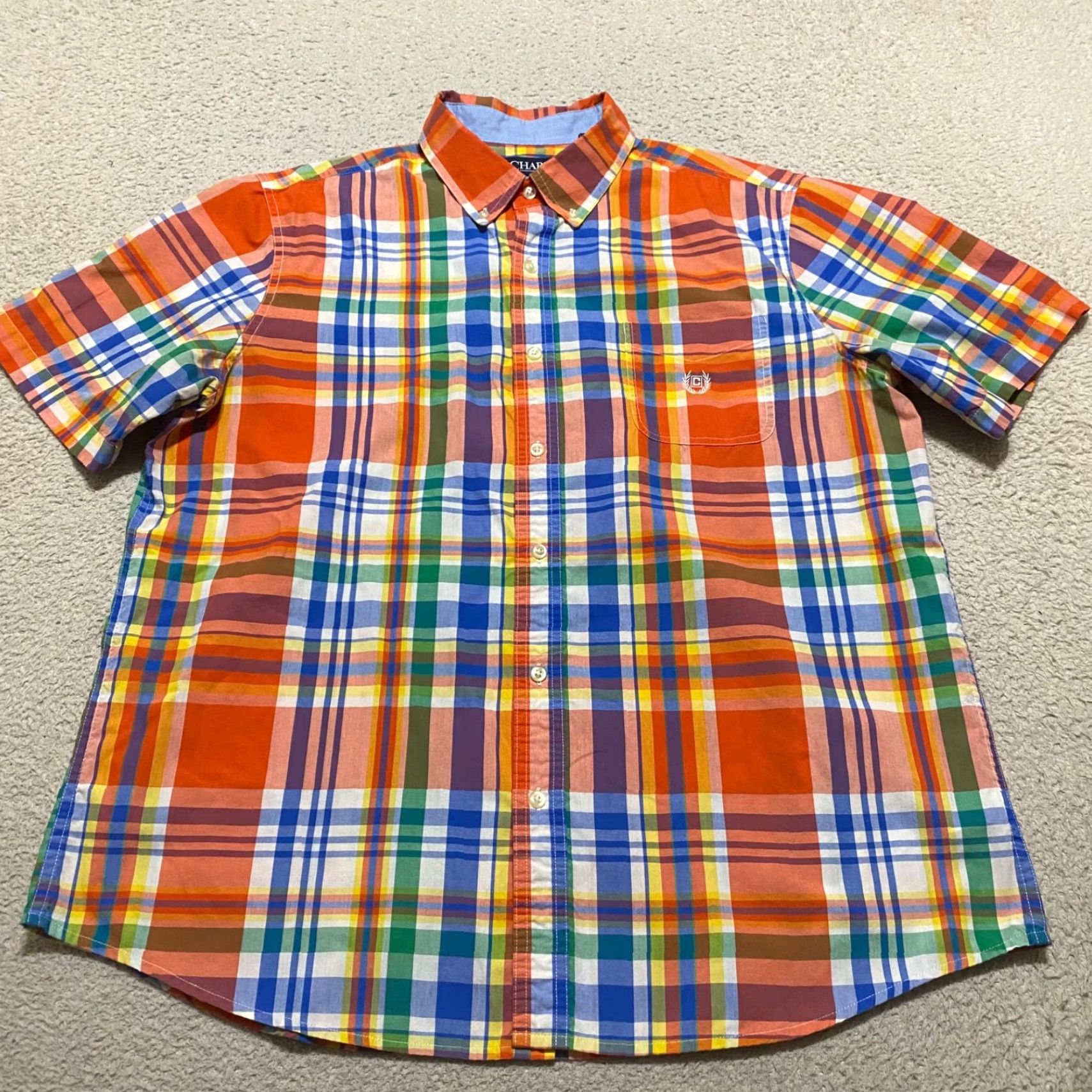 Chaps Chaps Ralph Lauren Mens XL Button-Down Shirt Multicolor Plaid Short Sleeve, Casual, Travel, Business, Cotton Polyester, Easy Care, Regular Fit Size US XL / EU 56 / 4 - 3 Thumbnail