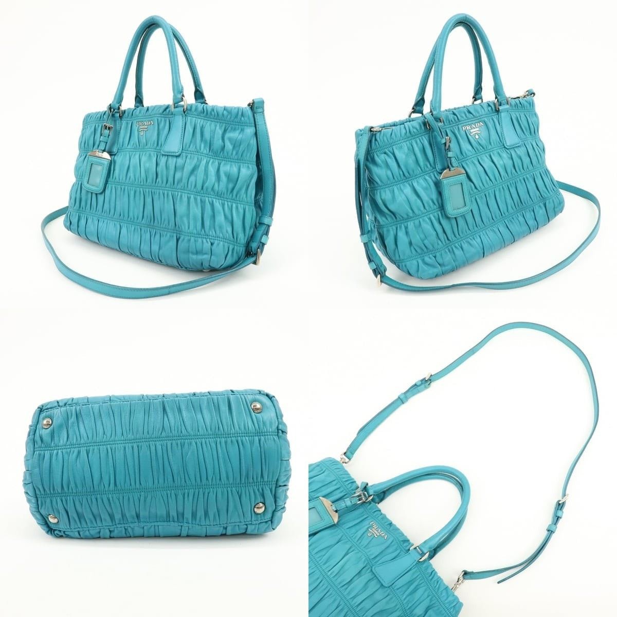 Prada Prada Ruched Lambskin Shoulder Bag Blue Size ONE SIZE - 3 Thumbnail
