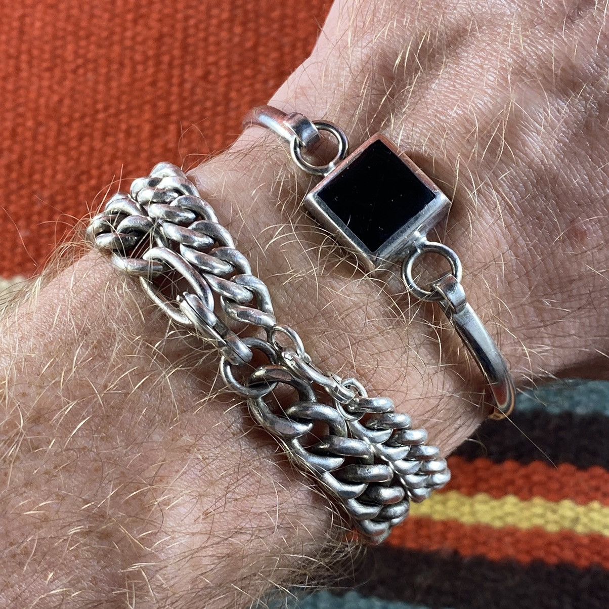 Japanese Brand Vtg Sterling Silver Black Onyx Square Geometric Cuff Grunge Size ONE SIZE - 11 Thumbnail