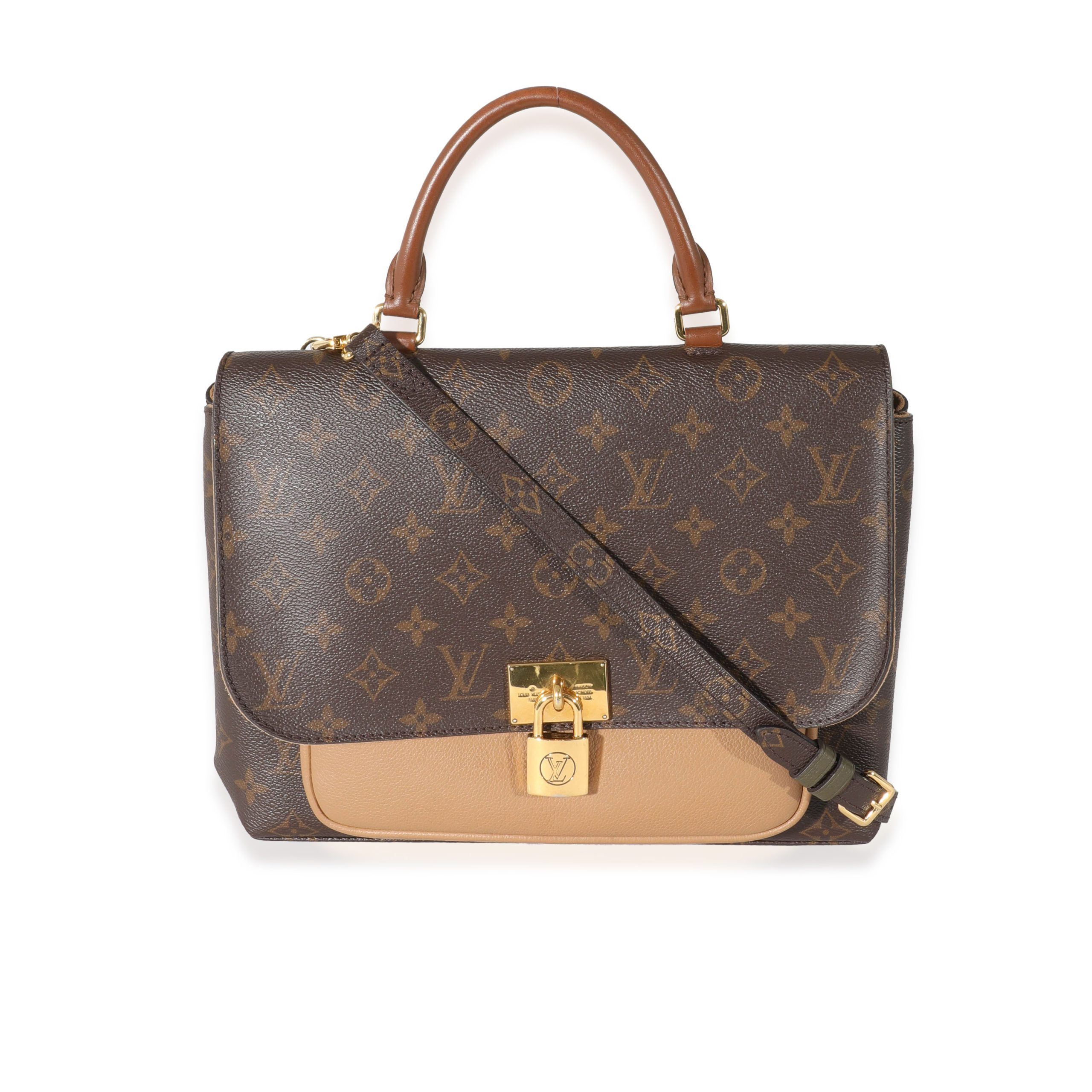 image of Louis Vuitton Sesame Leather Monogram Canvas Marignan Bag in Brown, Women's