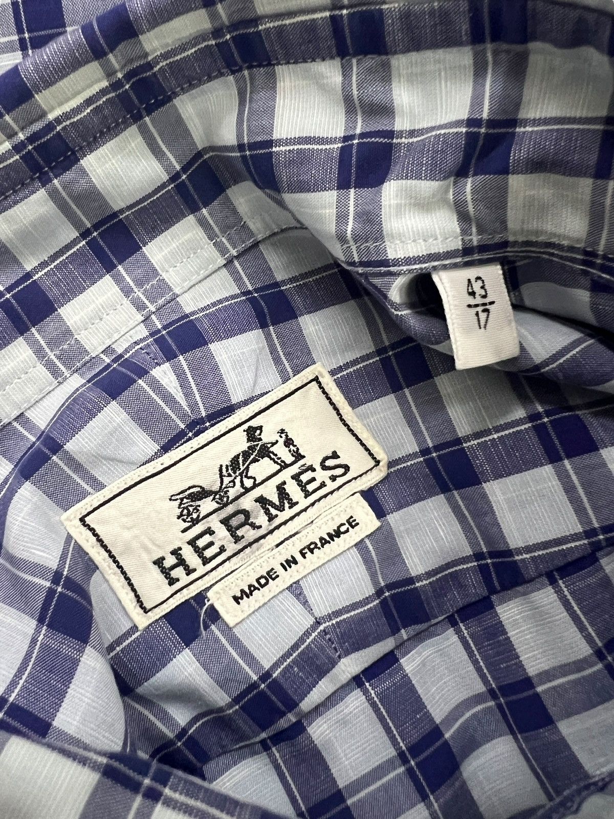 Hermes Vintage Hermes Blue Check Oversized Button Down Shirt Size US XXL / EU 58 / 5 - 8 Thumbnail