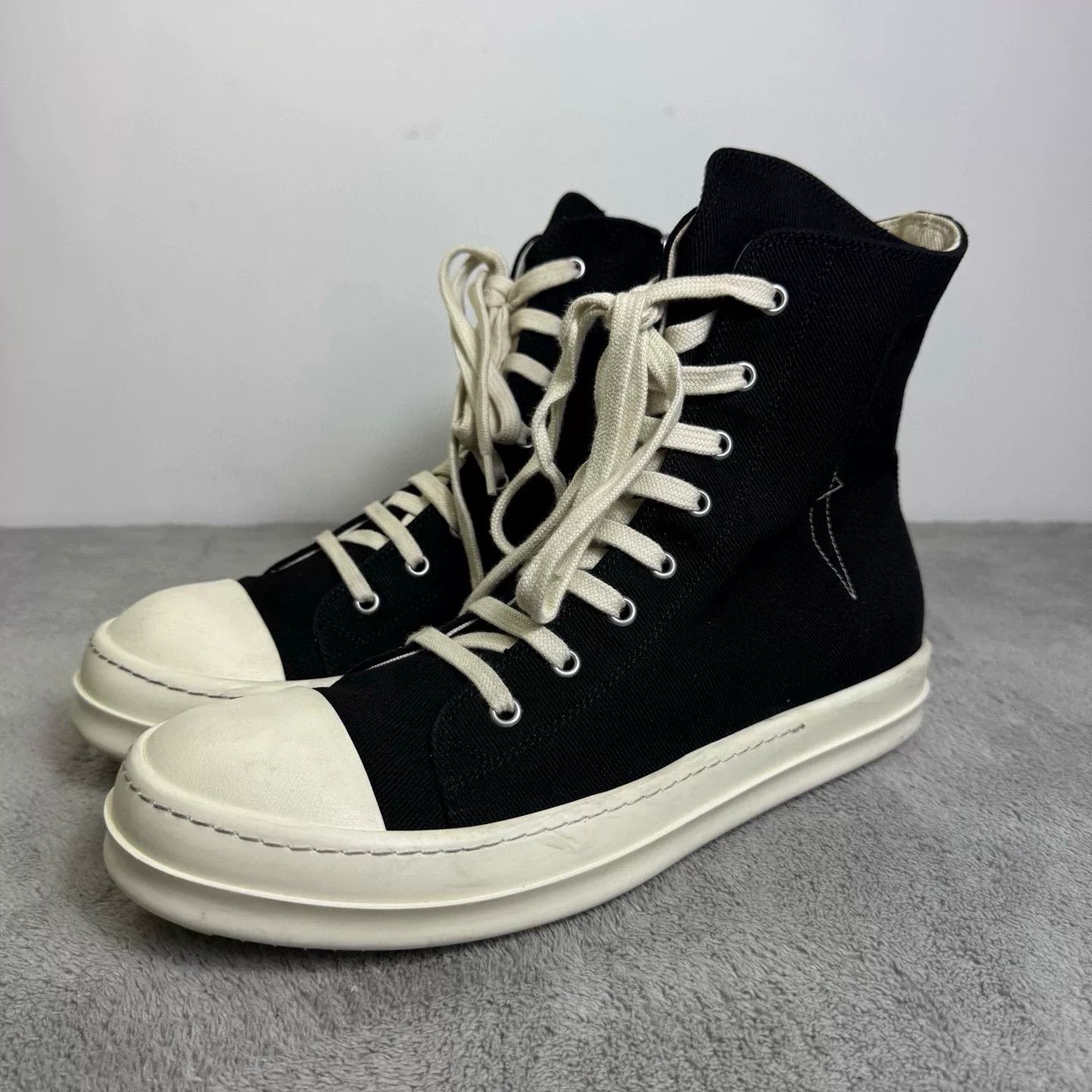 Rick Owens Rick Owens Denim Black Hitop Sneakers 42 Men Size US 9 / EU 42 - 1 Thumbnail
