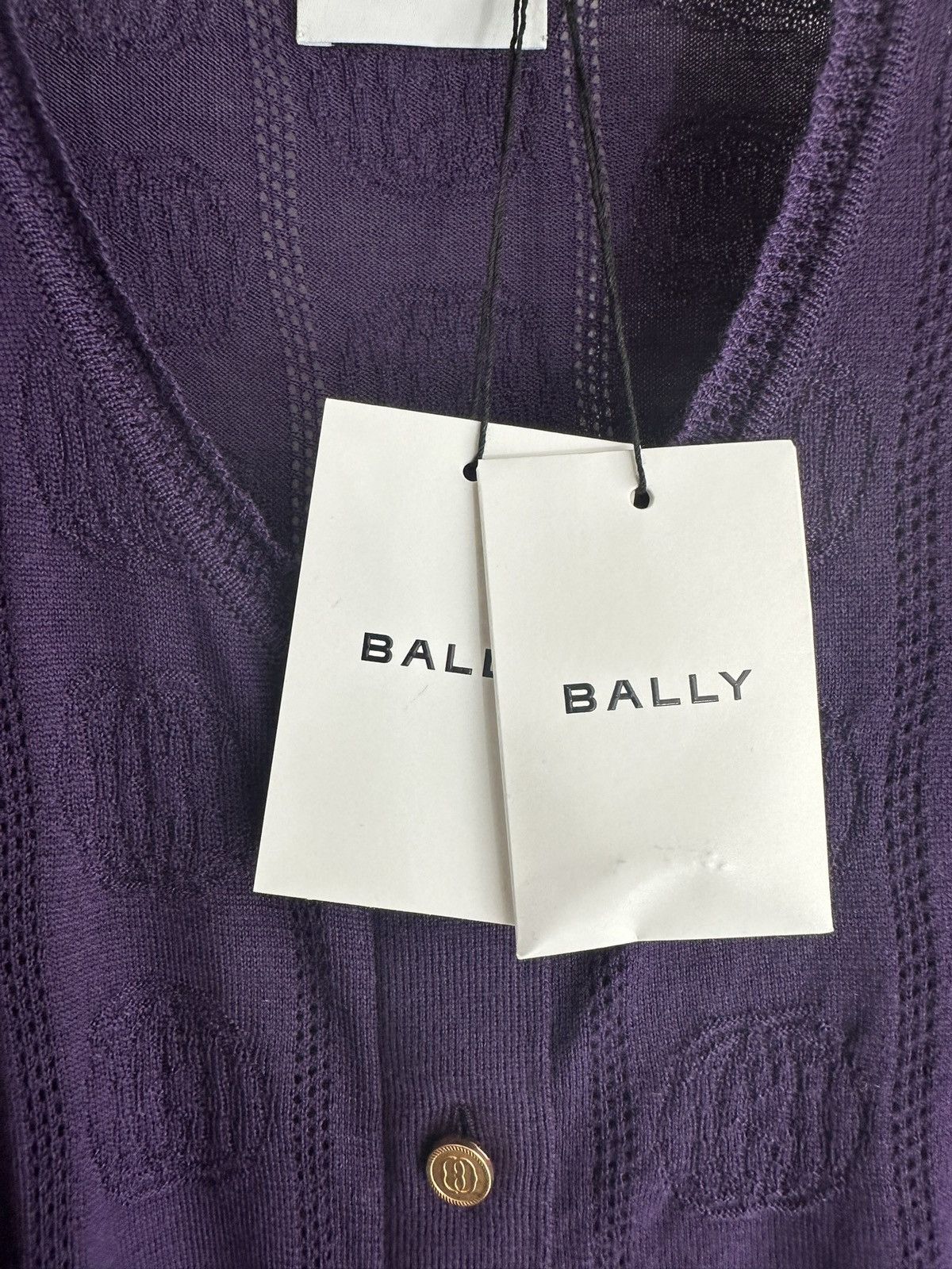 Bally Button Front Woven Logo Knit Long Sleeve Dress Size S / US 4 / IT 40 - 4 Thumbnail