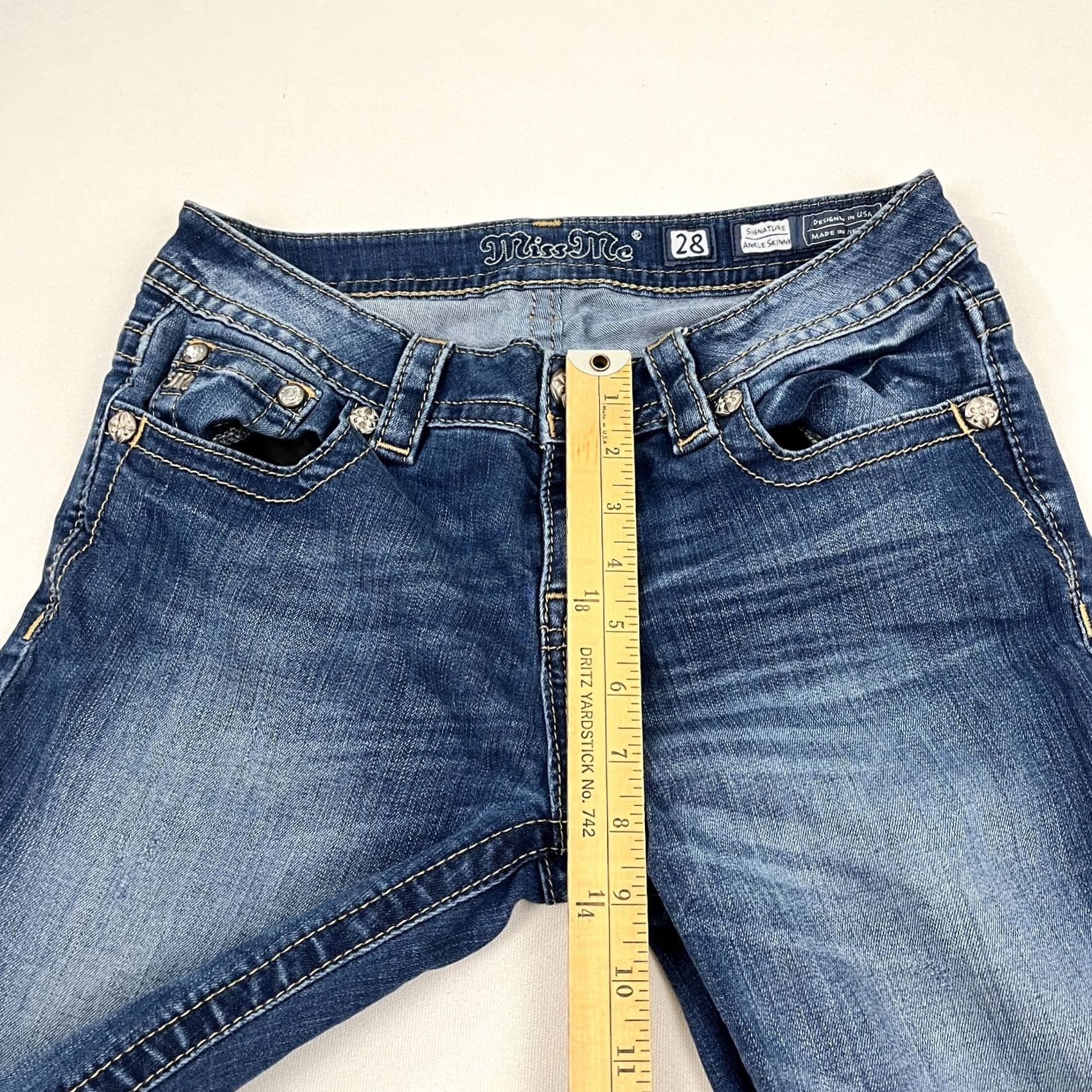Miss Me Miss Me Womens 28 W28 I26 Ankle Skinny Blue Denim Jeans Inset Embroidered Ankle Size 28" / US 6 / IT 42 - 7 Thumbnail