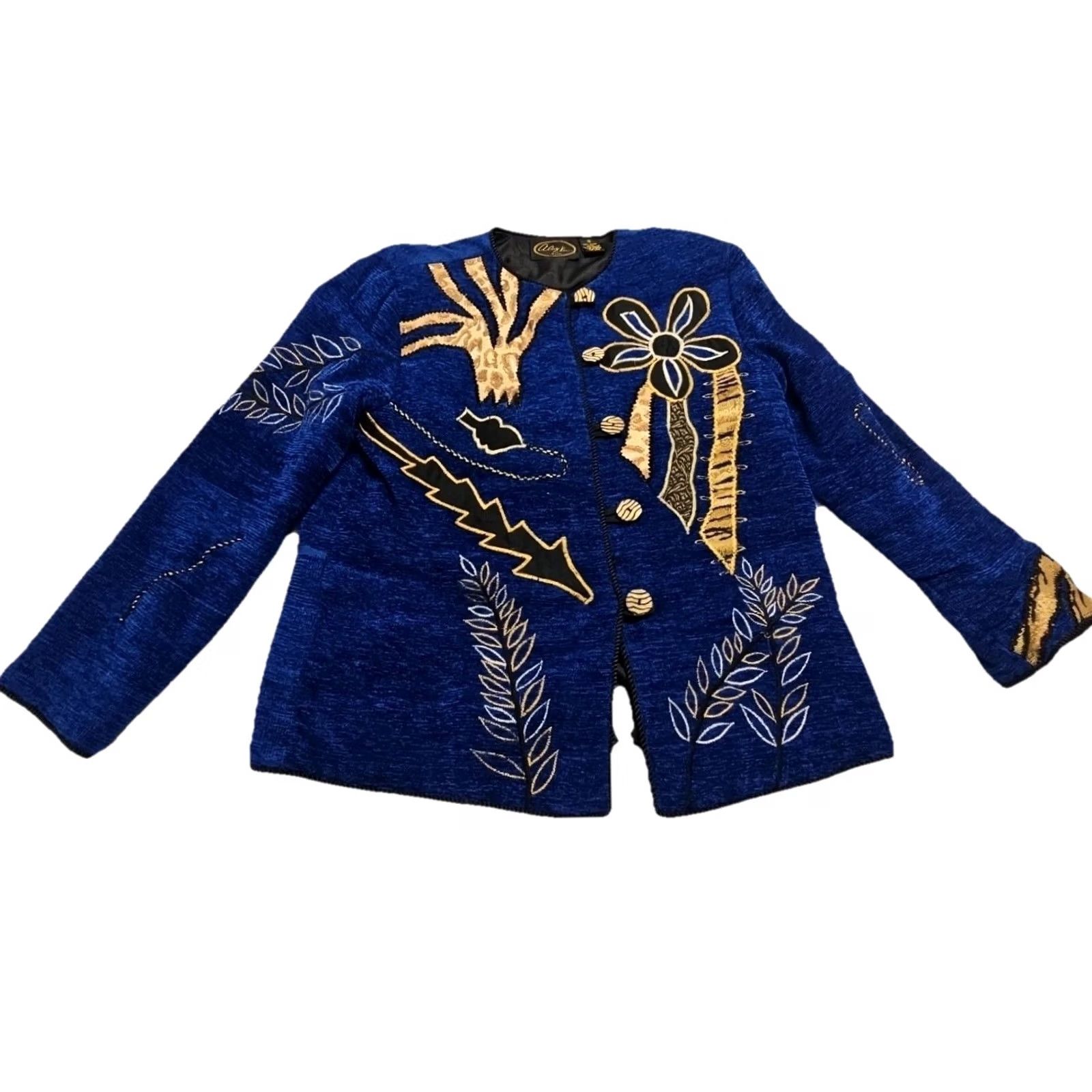 Vintage VINTAGE 90s Alex Kim Allure Art To Wear Jacket Blue Gold Embroidered Womens S Size S / US 4 / IT 40 - 2 Thumbnail