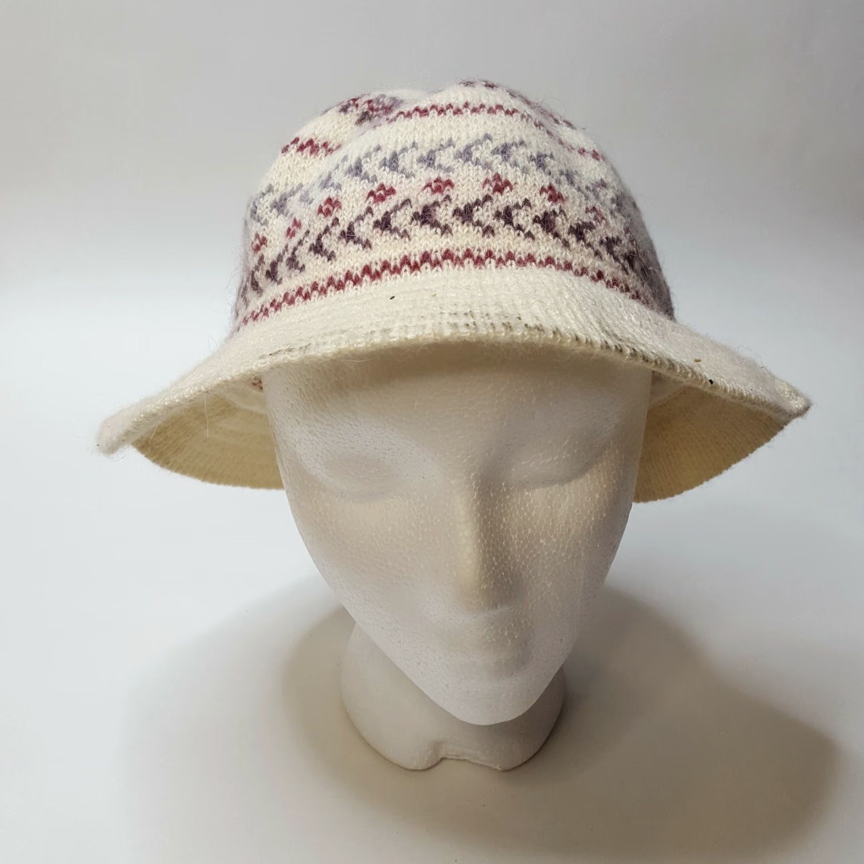 Vintage Vintage Women's 80s Knit Brim Bucket Hat Size Medium M White Winter Cap Warm Size ONE SIZE - 2 Thumbnail