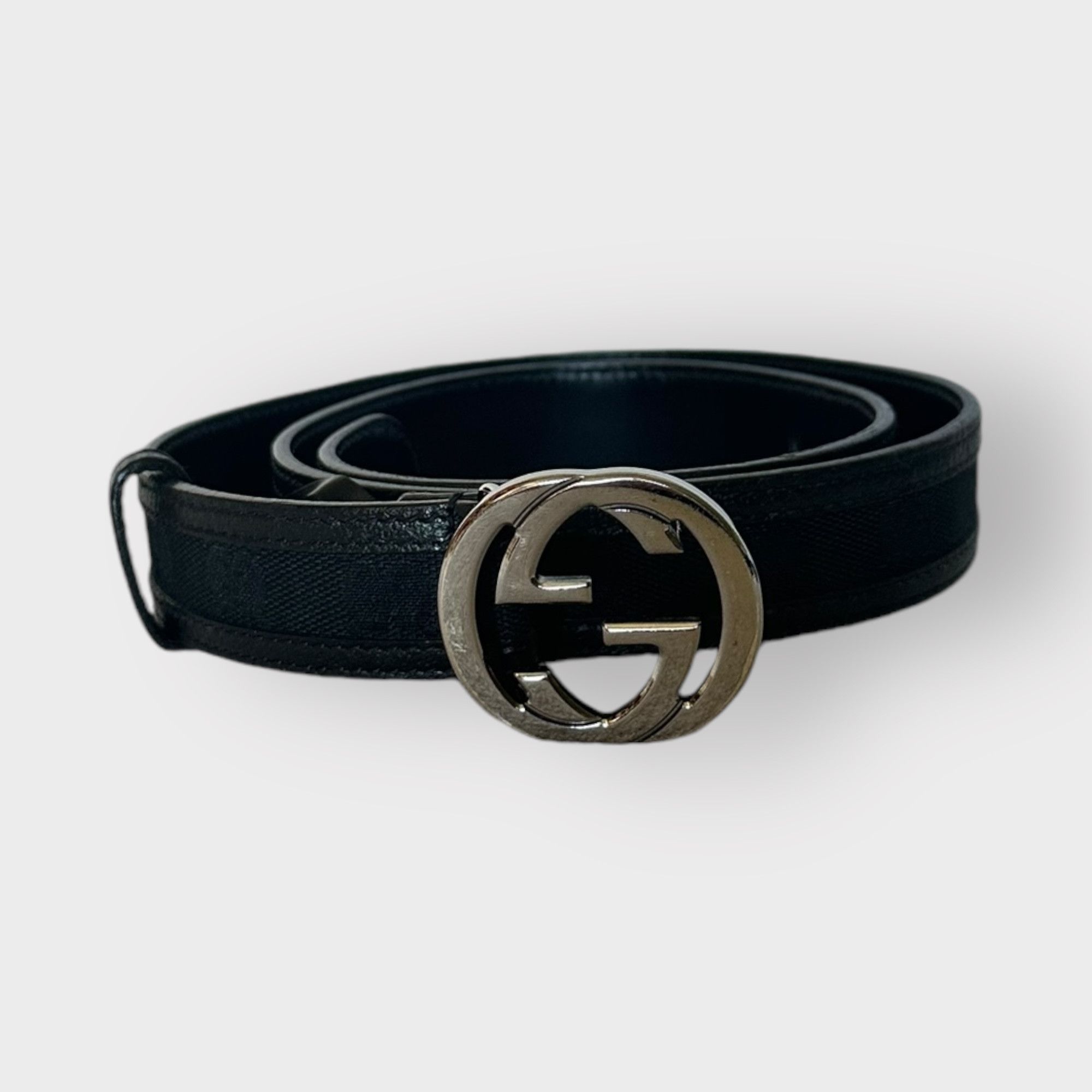 Gucci Gucci Belt Thin Monogram Leather and Canvas Black Size ONE SIZE - 1 Thumbnail
