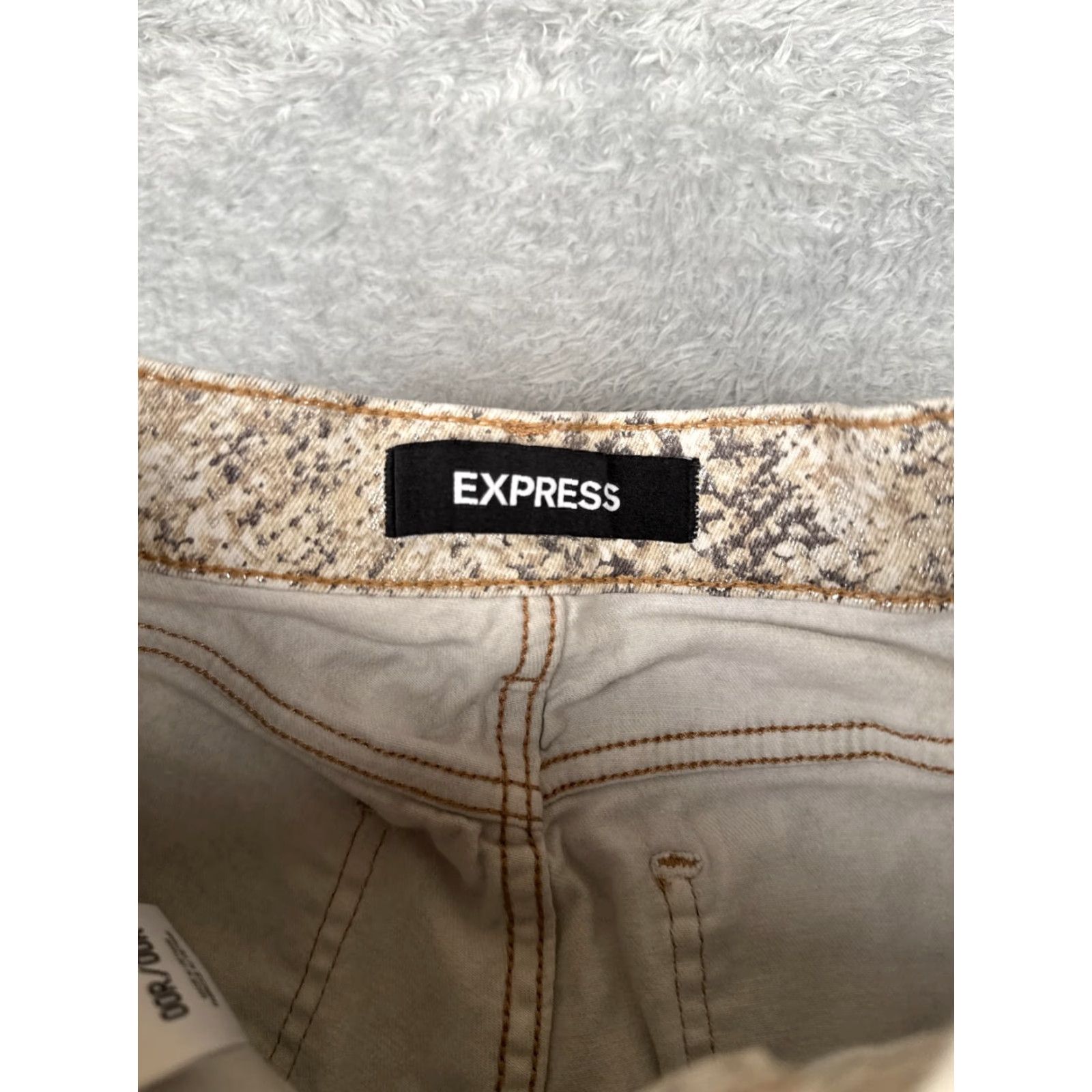Express Express Jeans Womens 00 Beige Denim Snake Pattern Skinny Mid Rise Cotton 24x27 Jeans Size 24" / US 00 / IT 34 - 6 Thumbnail