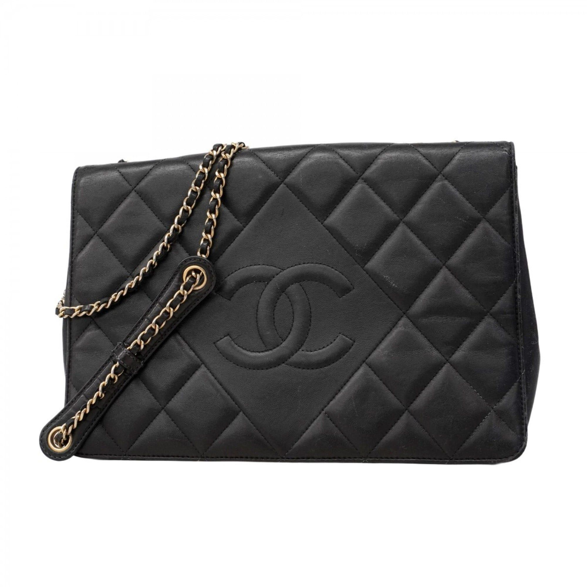 Chanel Shoulder Bag Matelasse W Chain Lambskin Black Women's