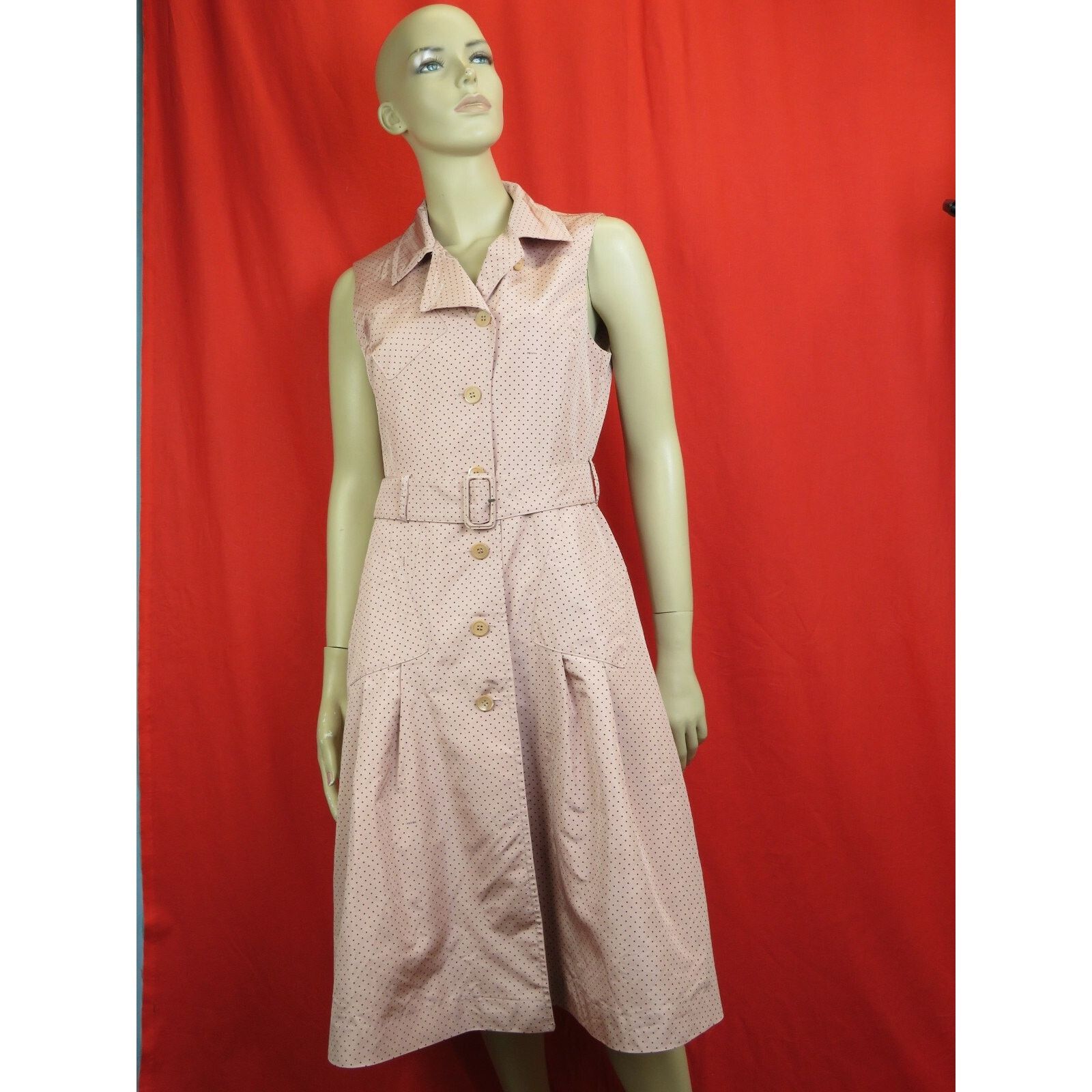 PRADA NUDE POLKA LOGO SILK BELTED MIDI DRESS 44 10 IT