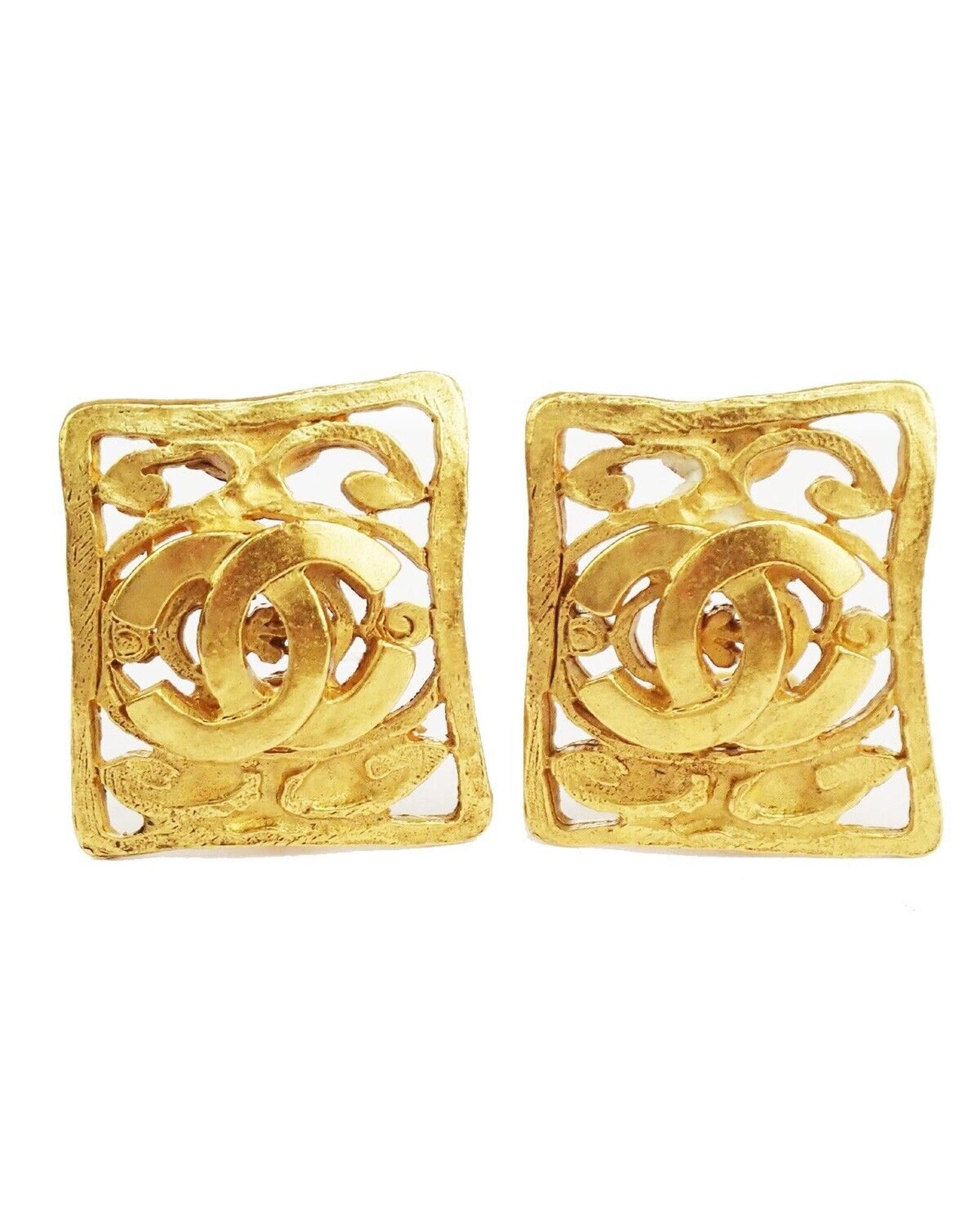 image of Chanel Gold Square Earrings, Women's