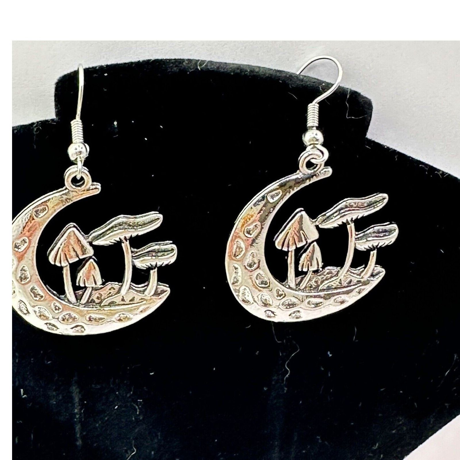 The Unbranded Brand Silver Tone Mushrooms Moon Dangling Hook Earrings New BOHO Size ONE SIZE - 2 Thumbnail