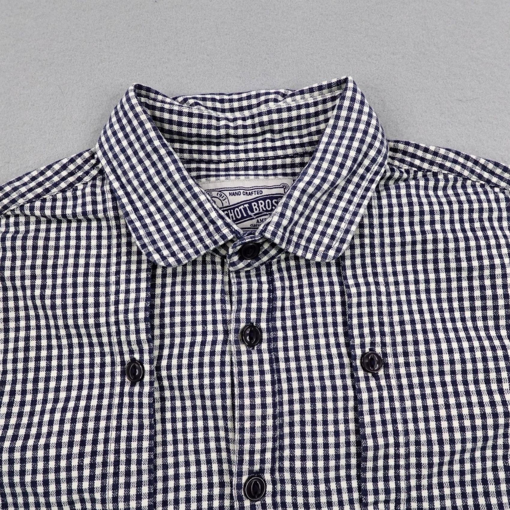 Schott Schott Bros Shirt Mens Large Blue White Gingham Check Button Up Cotton Heavyweight Size US L / EU 52-54 / 3 - 2 Thumbnail