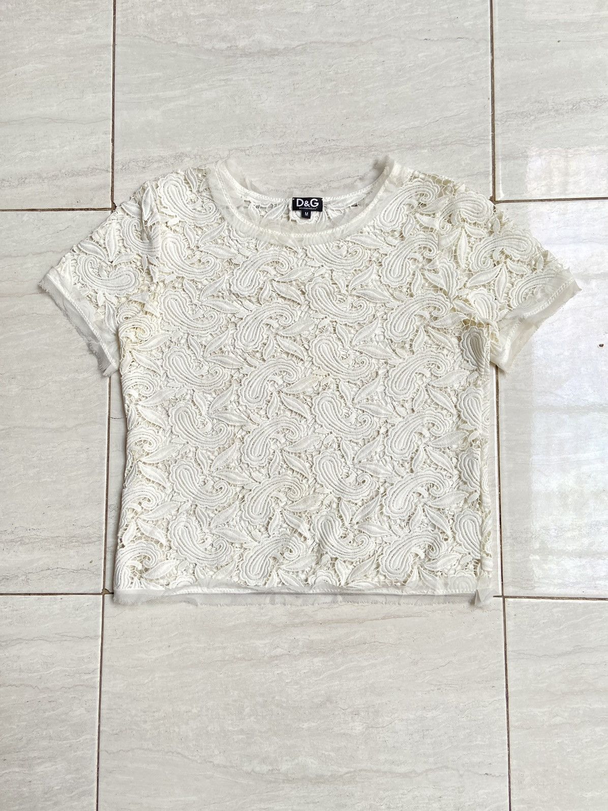 Dolce & Gabbana DOLCE & GABBANA White Mesh T-shirt Size US S / EU 44-46 / 1 - 1 Thumbnail