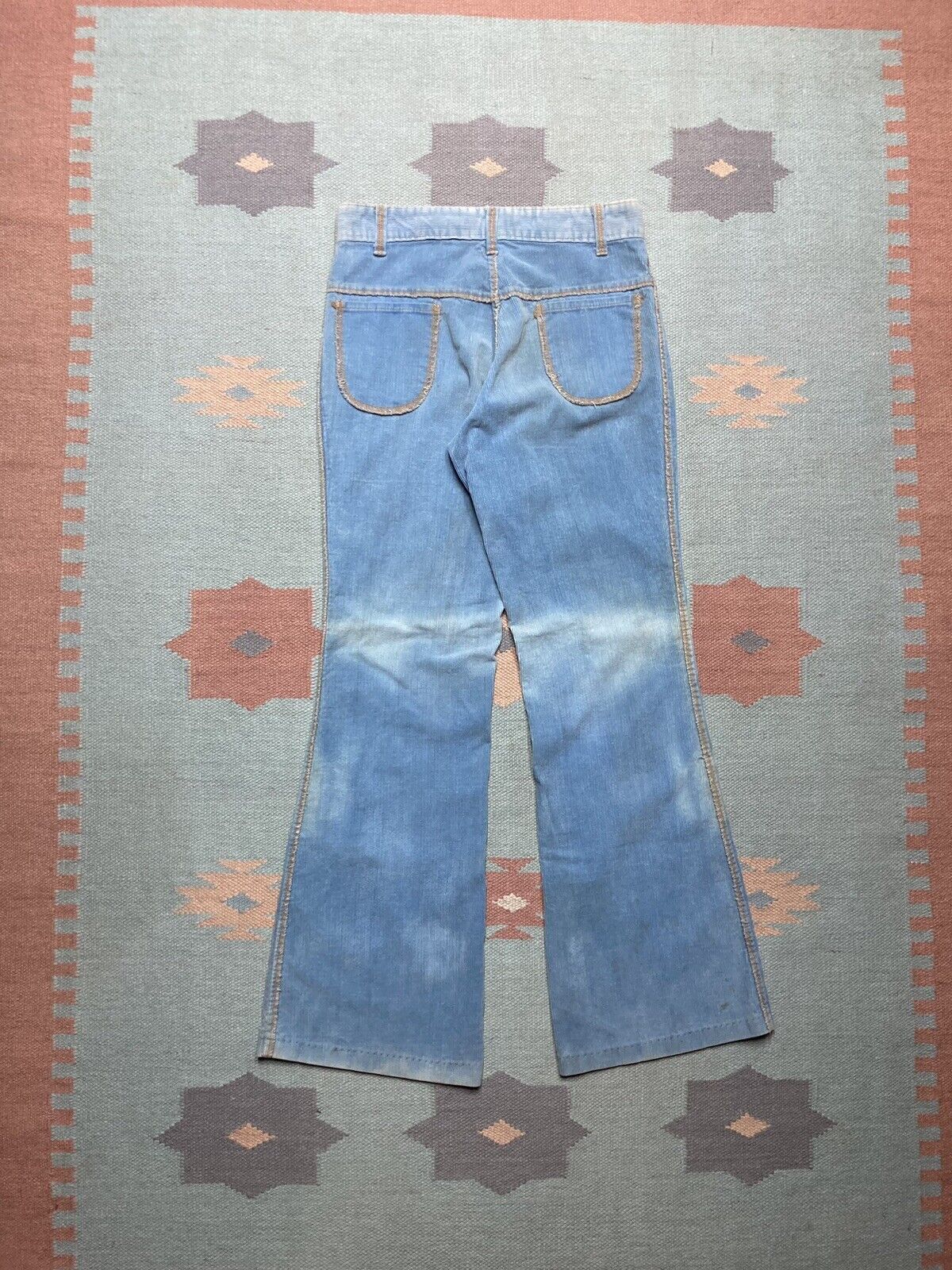Vintage 70s corduroy bell bottom pants flare hippie baby blue 29x31 Size 29" - 7 Thumbnail