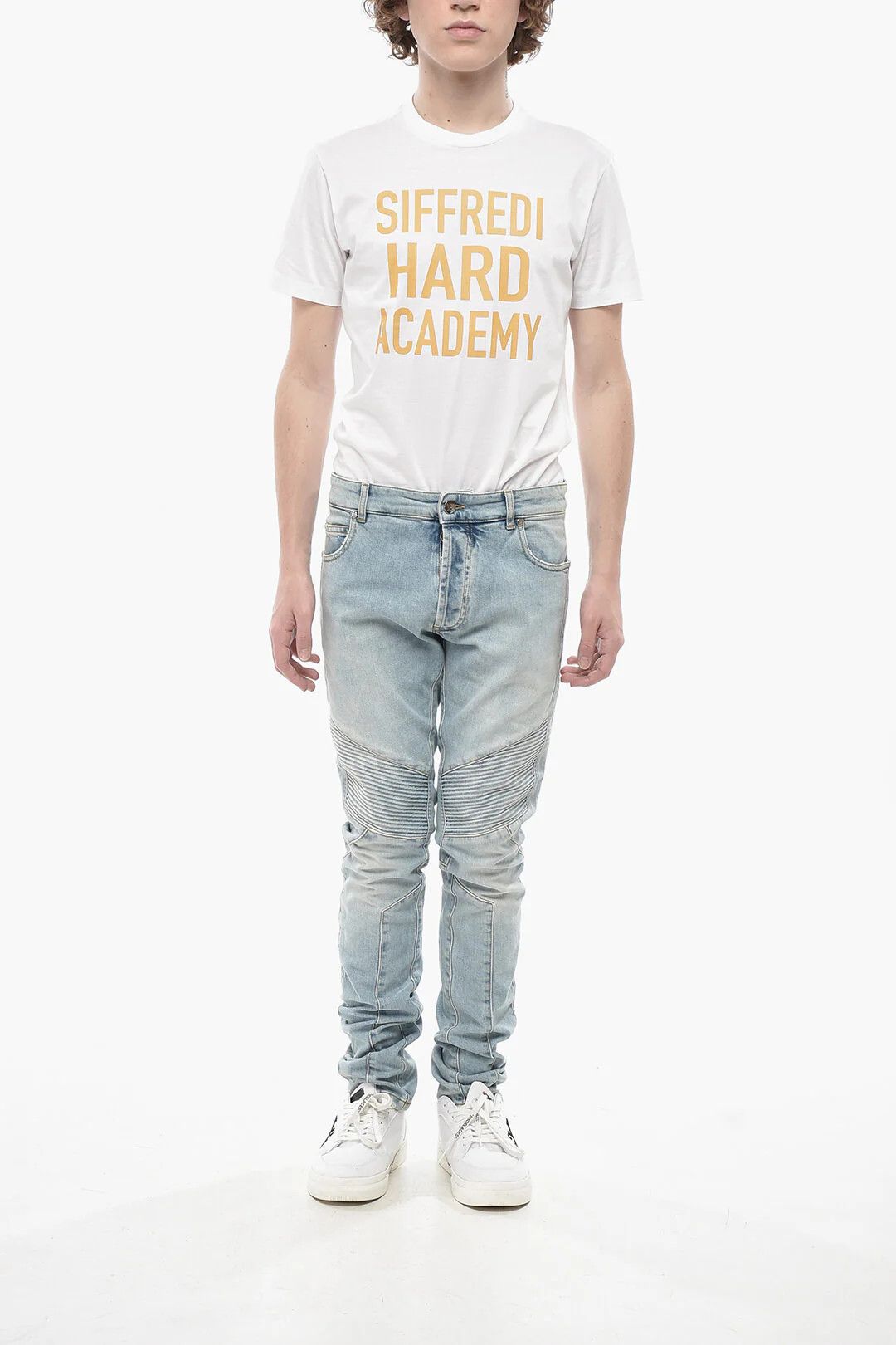 Balmain og1mm0326 Ribbed Slim Multi-cuts Jeans in Blue Size US 30 / EU 46 - 4 Thumbnail