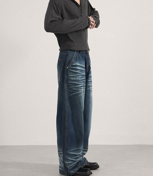 Japanese Brand American loose men's whisker loose-fitting curved jeans Size US 32 / EU 48 - 4 Thumbnail