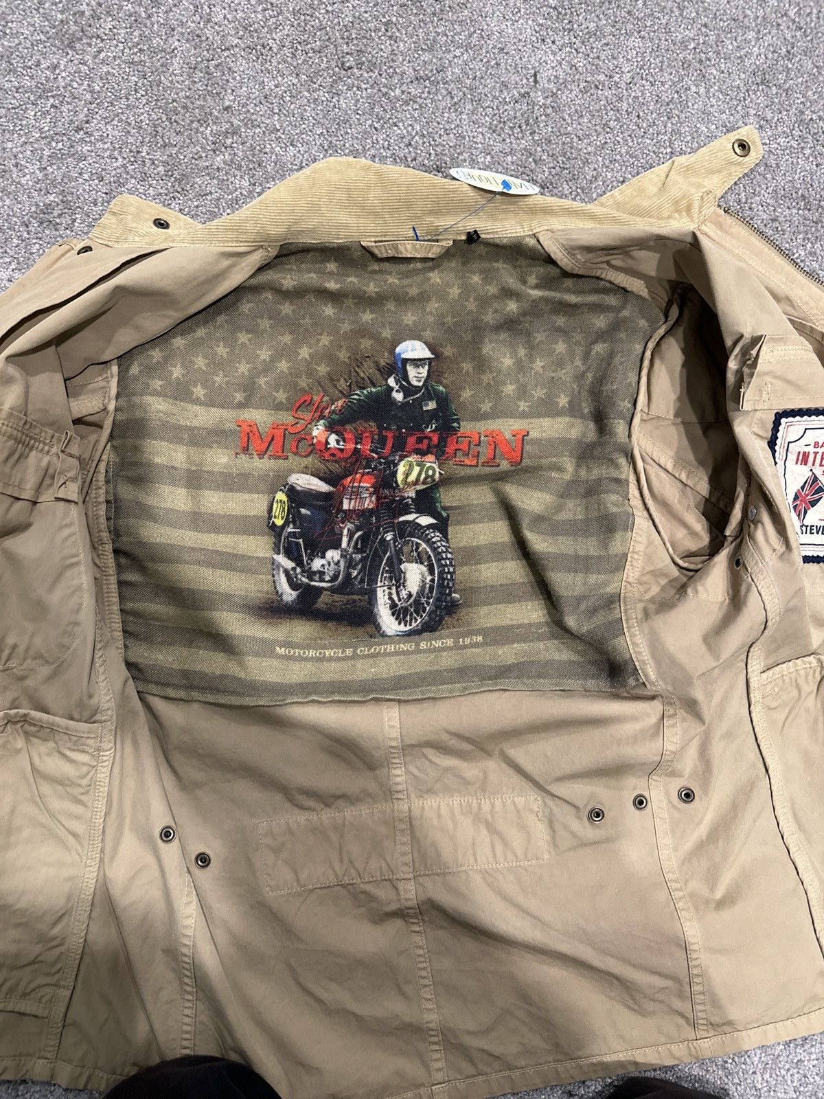 image of Steve Mqueen Motorcycle Jacket Barbour International in Khaki, Men's (Size Small)