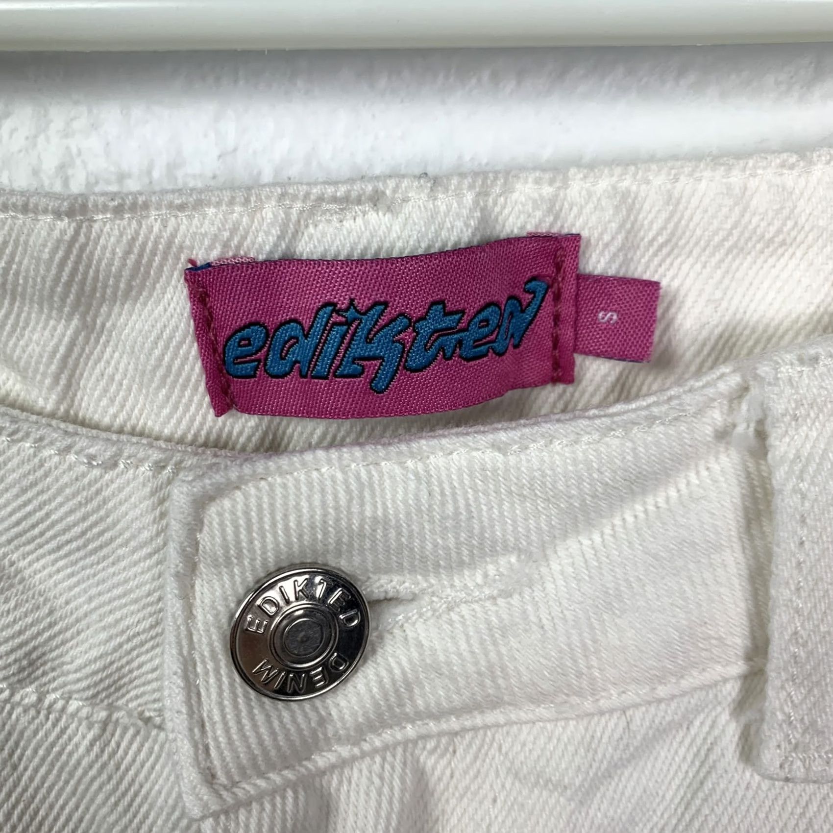 Vintage Edikted Women's White Denim Jeans Size S High Rise 5-Pocket Pocketed Wide-Leg Size 28" / US 6 / IT 42 - 4 Thumbnail