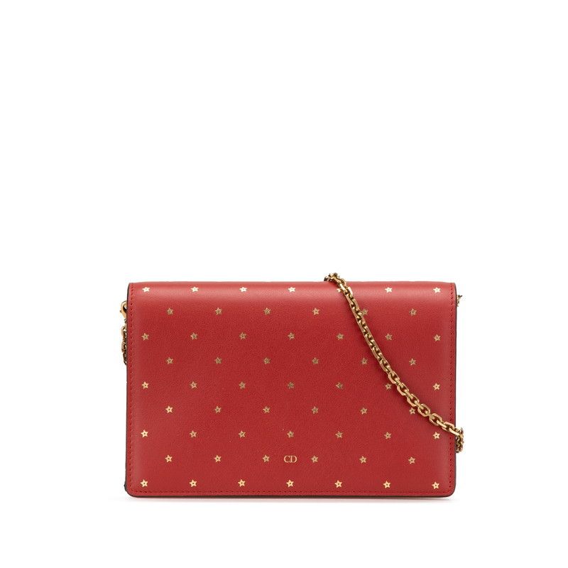 Dior Dior Leather Star Chain Wallet Shoulder Bag Leather Shoulder Bag in Red, Women's