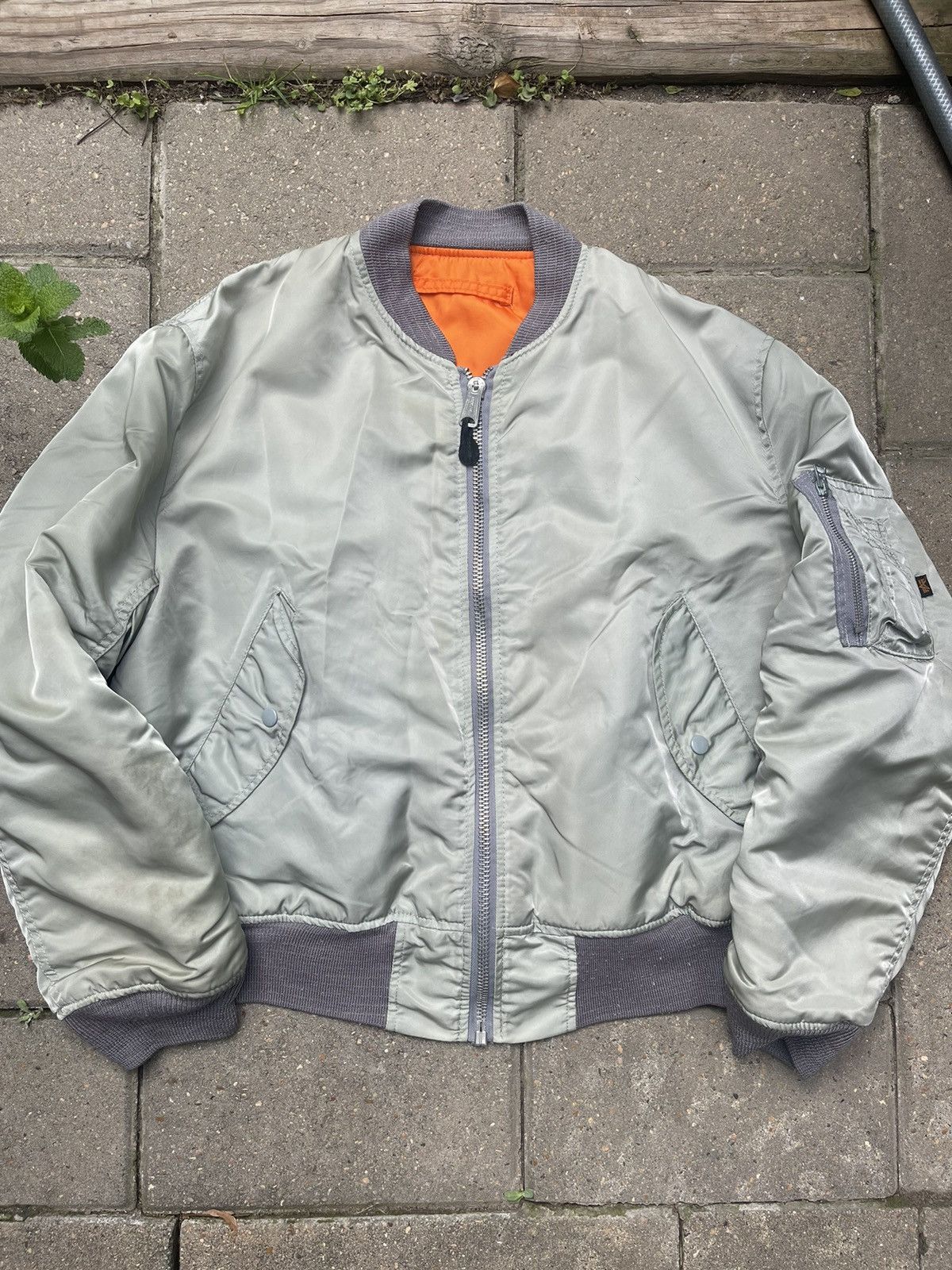 image of 1990S Boxy Alpha Industries Bomber Jacket in Grey, Men's (Size Large)
