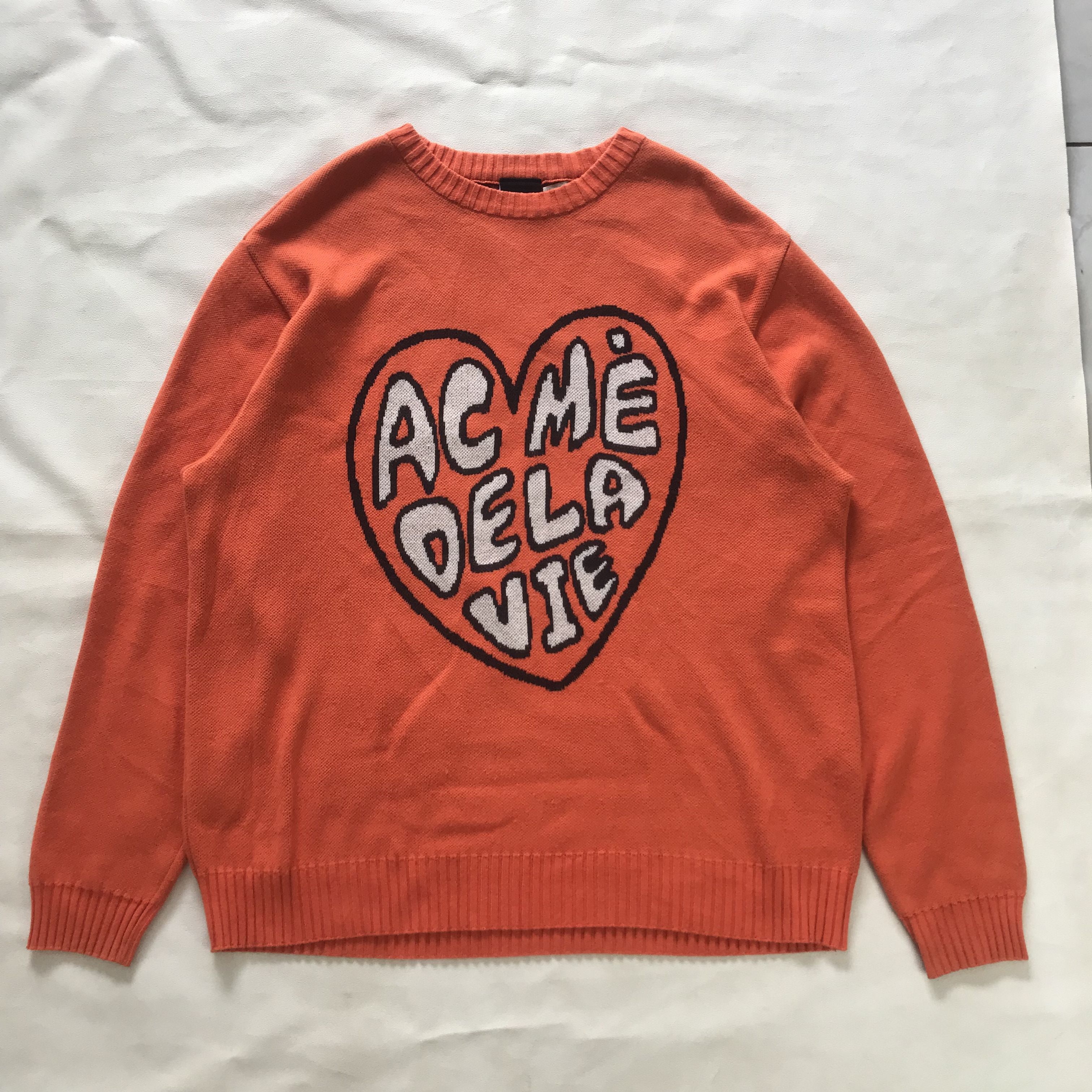 acme de la vie Streetwear Acme De La Vie (ADLV) Orange Heart Knit Sweater Size US M / EU 48-50 / 2 - 1 Thumbnail