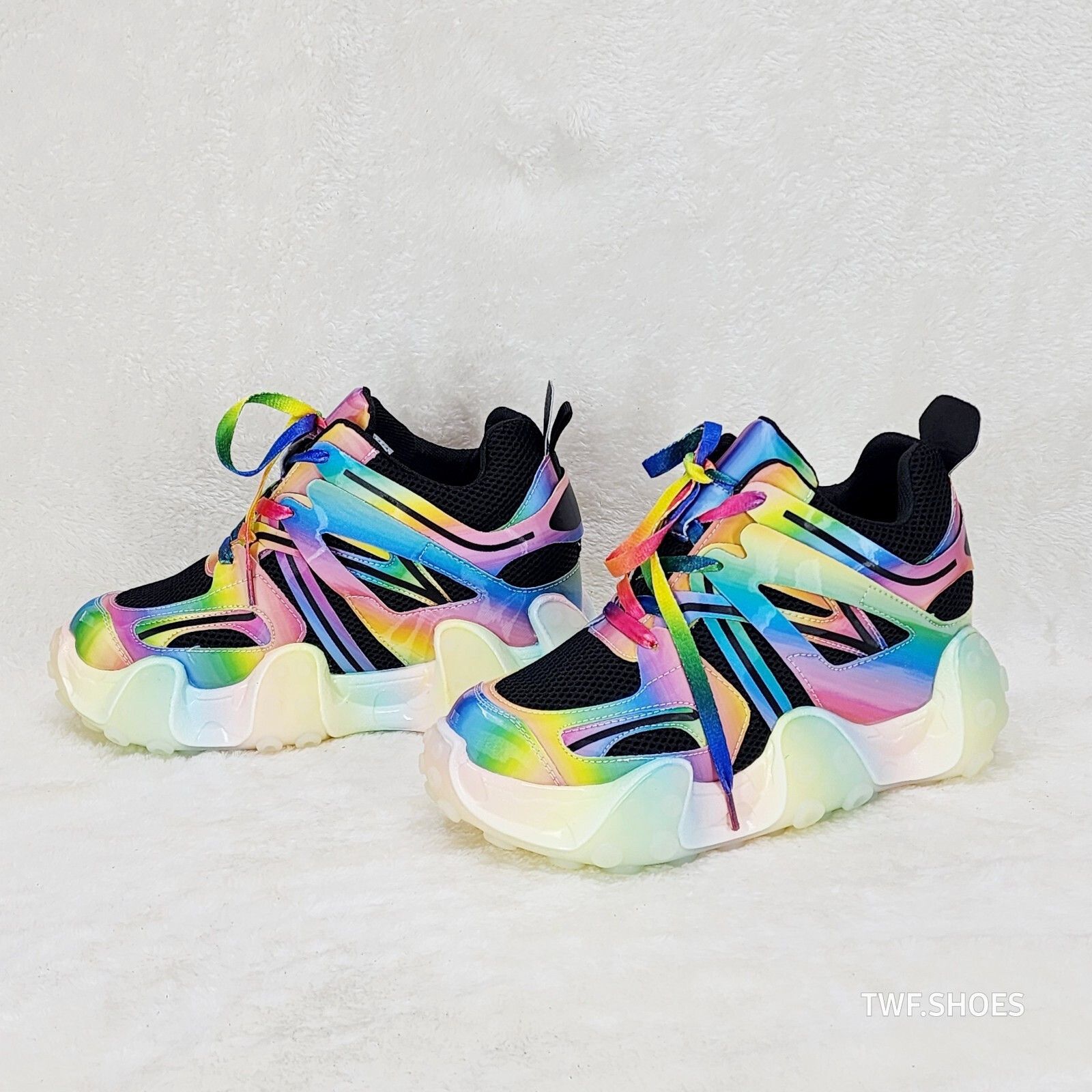 Other Anthony Wang Alien Black & Rainbow Hidden Wedge Platform Sne Size US 9 / IT 39 - 2 Thumbnail