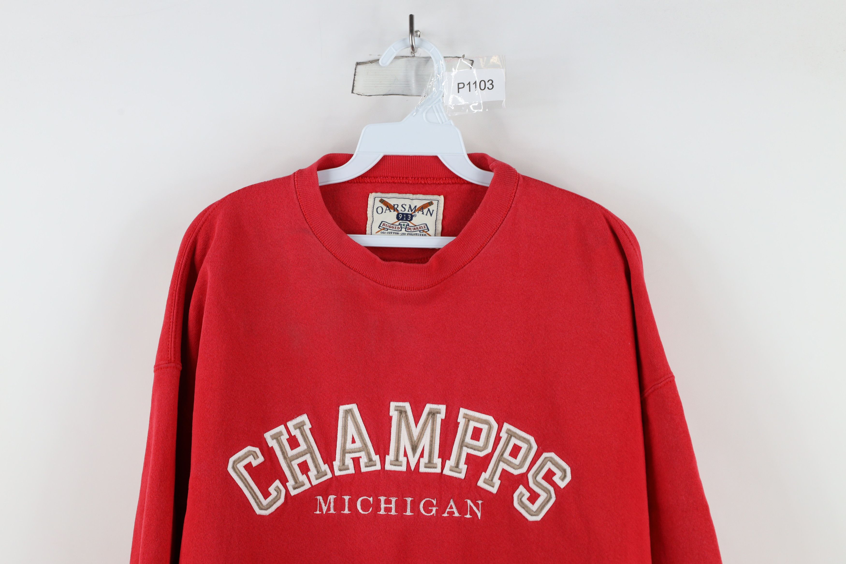 Vintage Vintage 90s Spell Out Champps Michigan Sweatshirt Red USA Size US XL / EU 56 / 4 - 2 Thumbnail