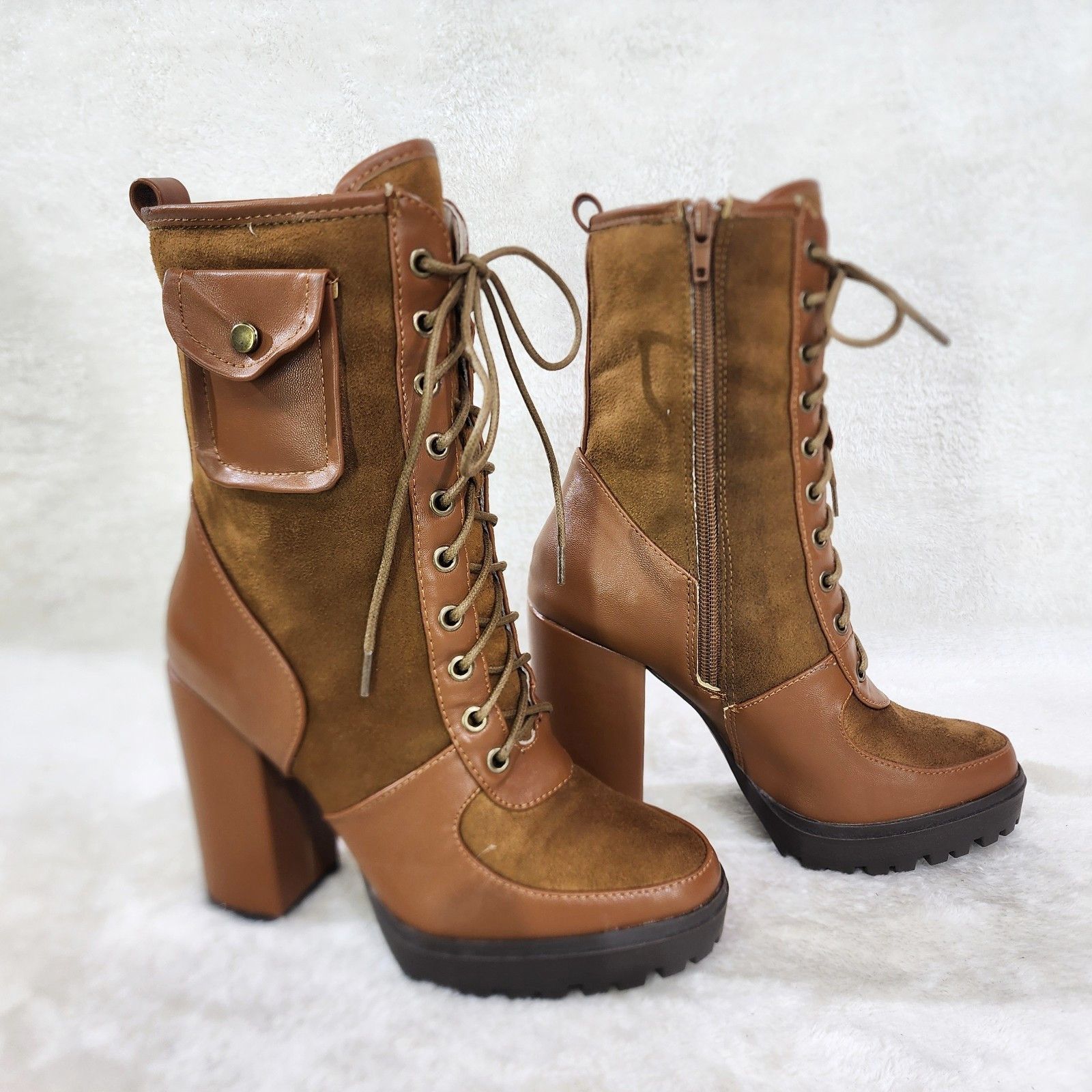 Other Park Ave Brown / Tan Faux Suede Chunky Platform High Heel An Size US 6 / EU 39 - 5 Thumbnail