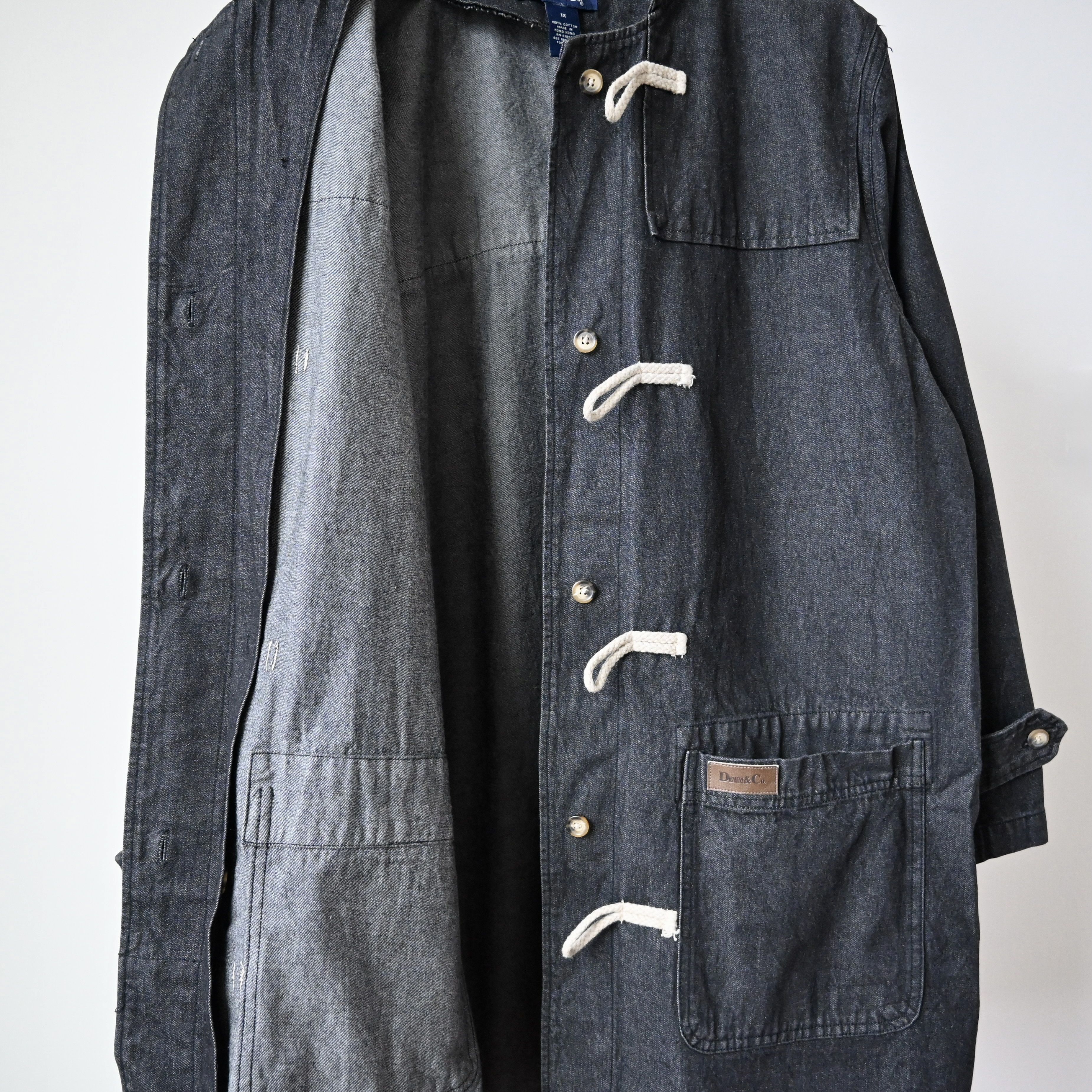 Denim & Co. 1990s Denim & Co black denim duffle coat, size 1X Size US L / EU 52-54 / 3 - 6 Thumbnail