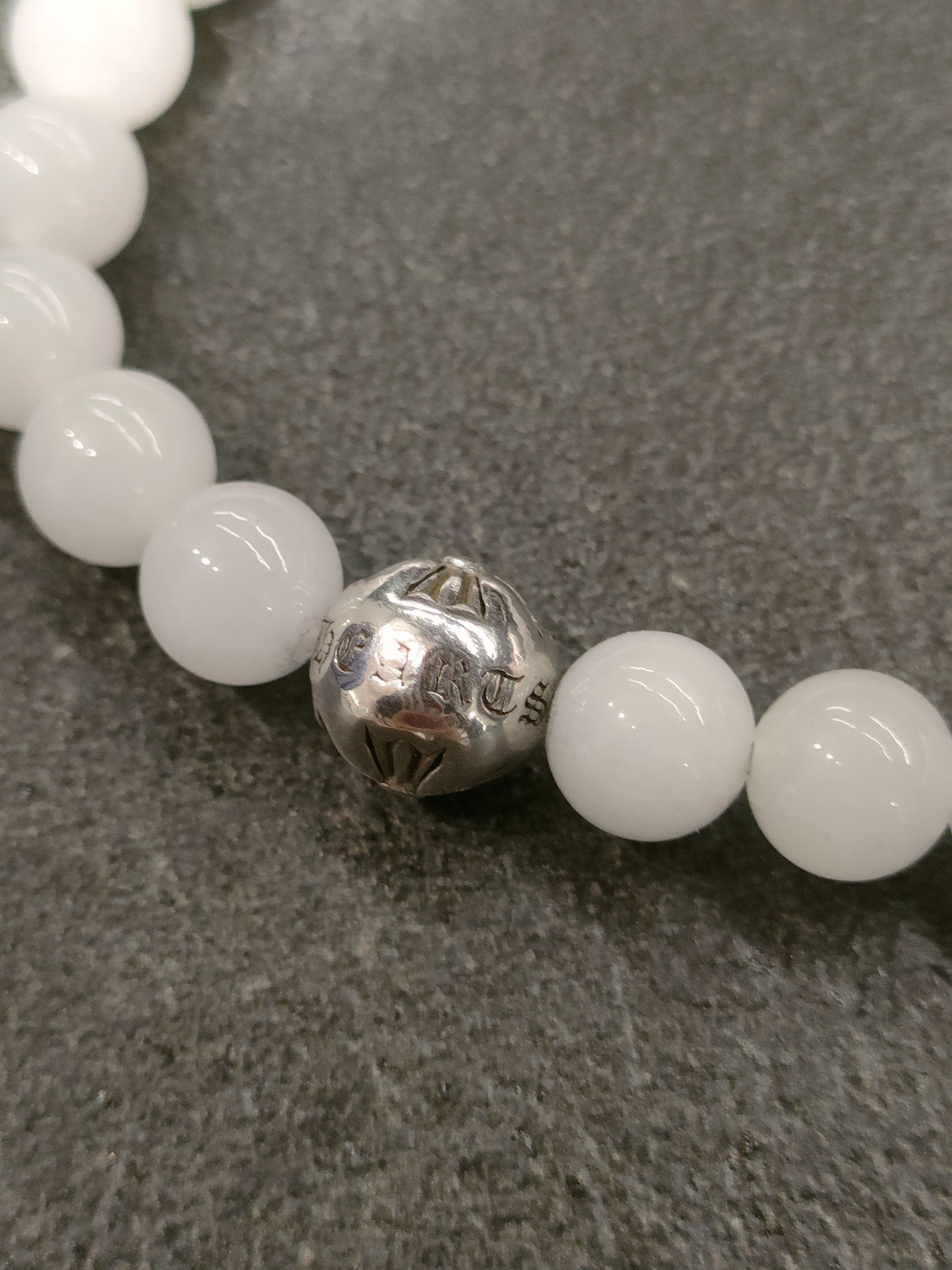 Chrome Hearts Chrome Hearts 8mm Single Silver White Agate Cross Bracelet Size ONE SIZE - 8 Thumbnail