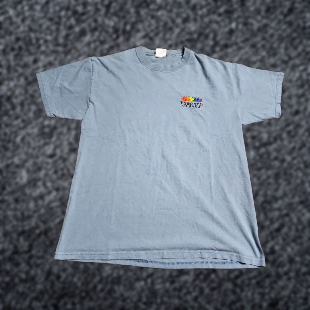Hanes VINTAGE Hanes T-Shirt L Blue Rainbow Pride Maple Leaf Embroidered 90s Mens Size US L / EU 52-54 / 3 - 1 Thumbnail