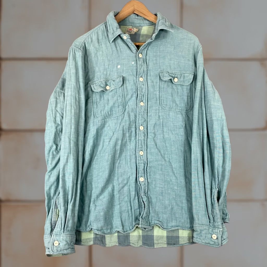 Faherty Faherty Shirt Mens Large Blue Reversible Doublecloth Plaid Organic Button FLAW Size US L / EU 52-54 / 3 - 1 Thumbnail