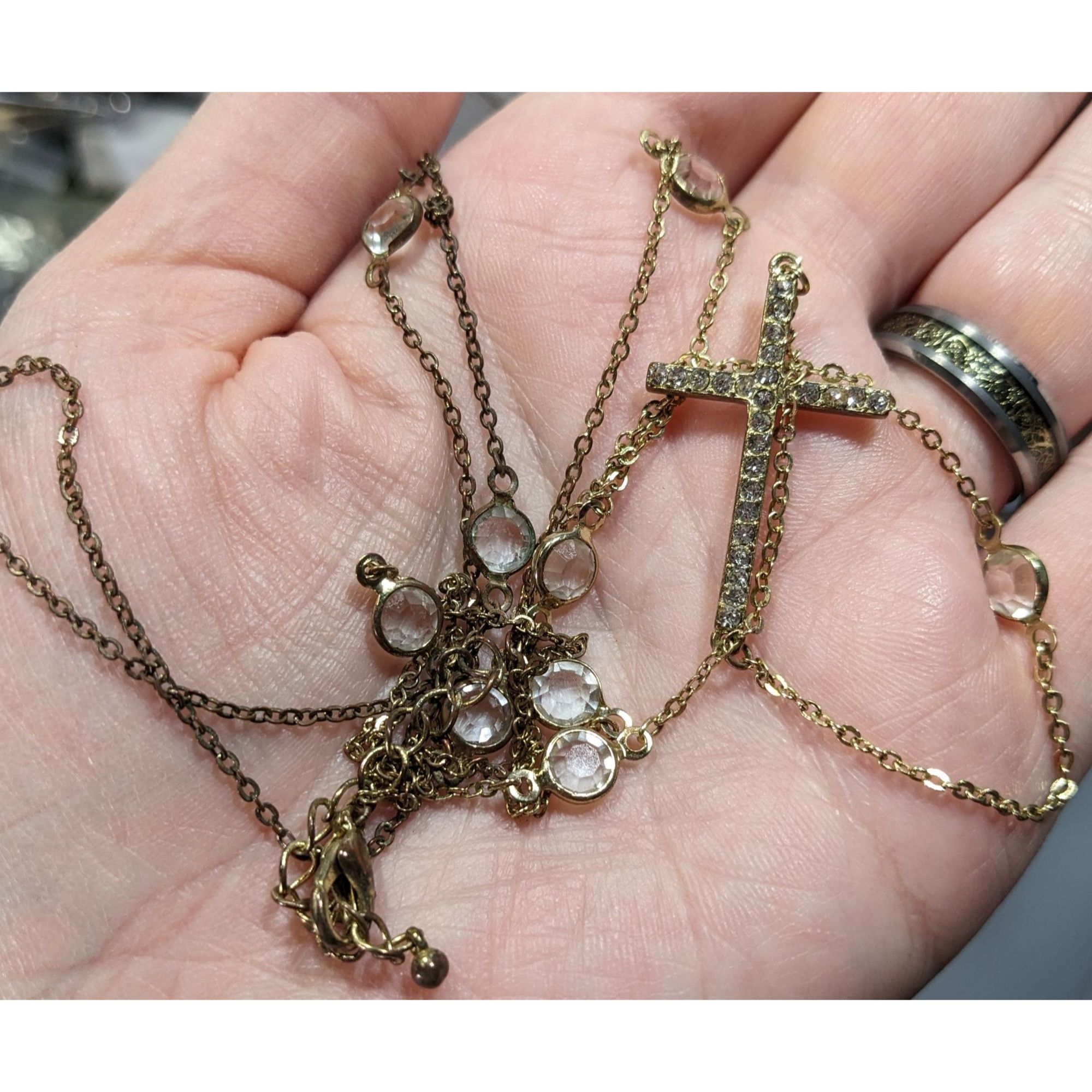 Other Elegant Glam Gold Tone Cross Station Necklace With Faceted G Size ONE SIZE - 4 Thumbnail
