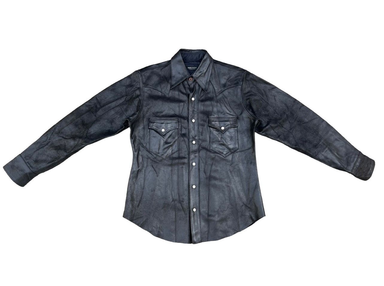 image of Freewheelers x The Flat Head B.b.h. Clothing Japan Distress Cow Leather Western Shirt in Black (Siz