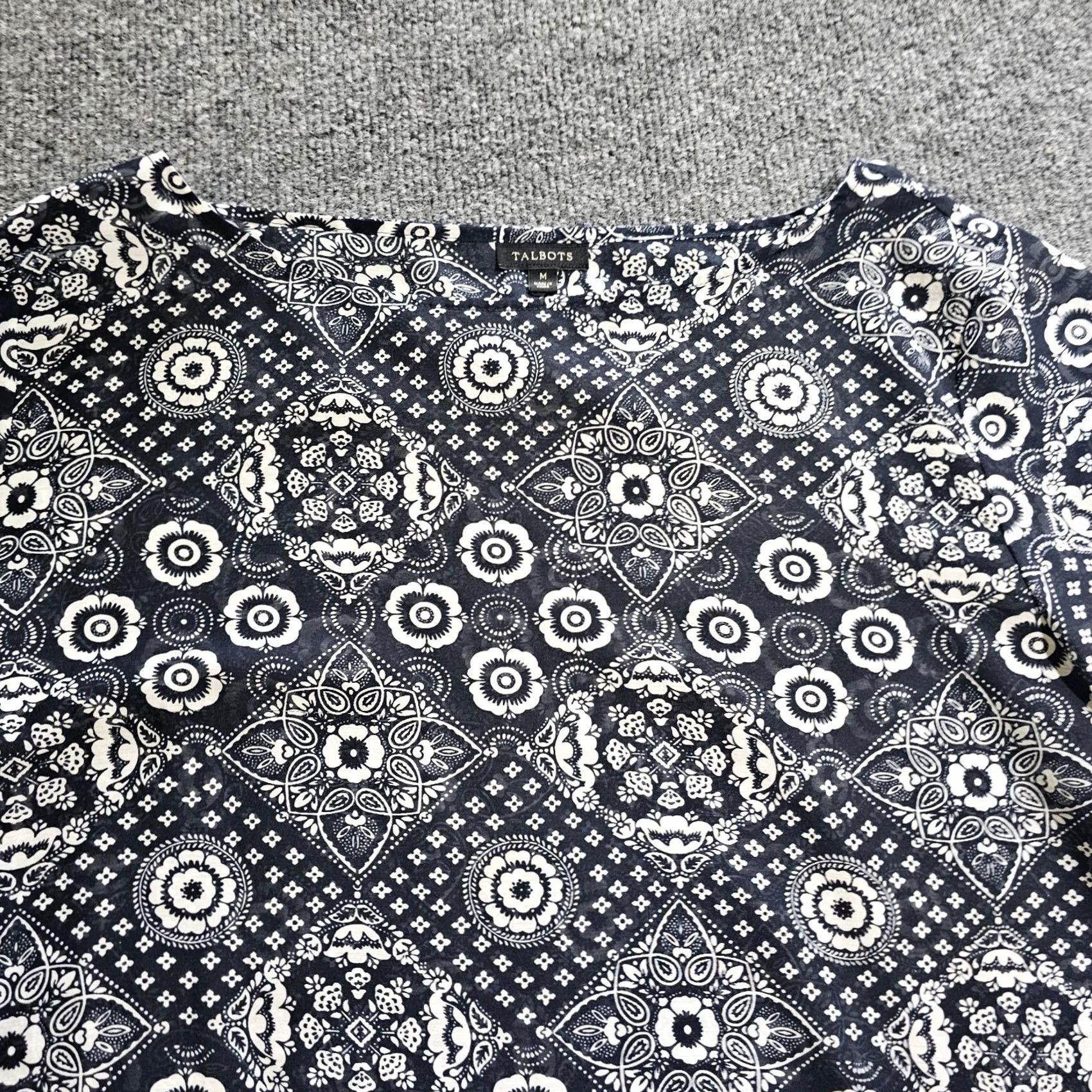 Talbots Talbots Tunic Blouse Women Medium Blue White Bandana Paisley Nautical Casual Career Size M / US 6-8 / IT 42-44 - 2 Thumbnail