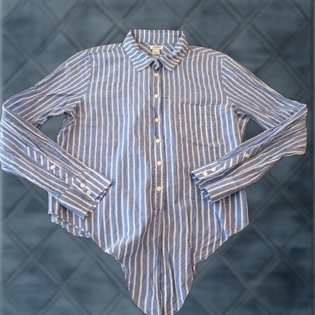 J.Crew J.Crew Shirt Womens Large Blue Striped Long Sleeve Button Up Lightweight Cotton Size L / US 10 / IT 46 - 1 Thumbnail