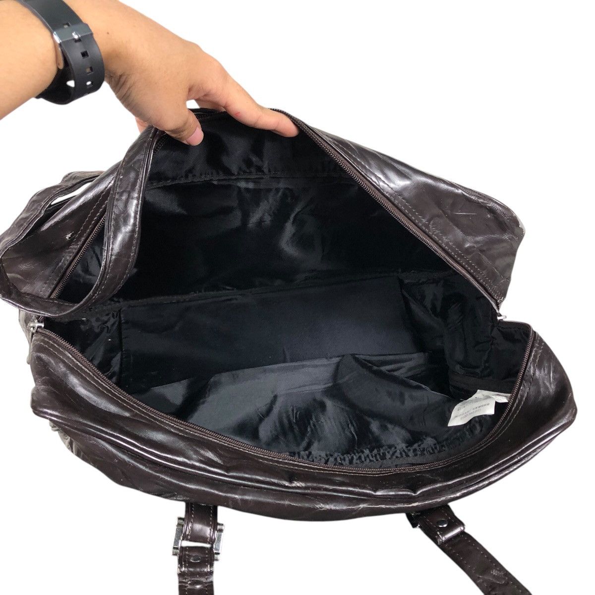 Nike 📌Vintage Soft Leather Hand Carry Luggage Nike Big Swoosh Size ONE SIZE - 11 Thumbnail