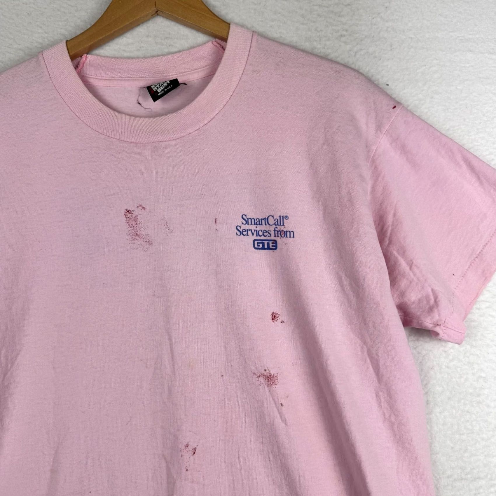 Vintage VINTAGE Screen Stars T Shirt XL Pink 80s 90s Graphic Tee Short Sleeve Unisex Cotton Blend Pastel Pink Single Stitch Mens Womens Boys Girls Size US XL / EU 56 / 4 - 5 Thumbnail