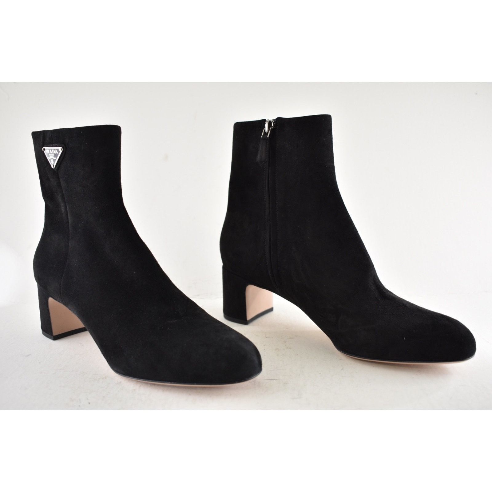 Prada Prada 55MM Tronch Black Suede Silver Logo Short Ankle Size US 8.5 / IT 38.5 - 3 Thumbnail
