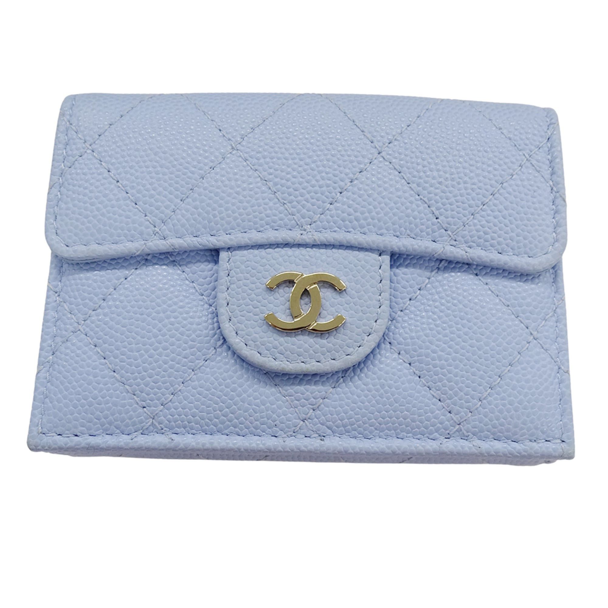 Chanel Chanel women's trifold wallet, caviar leather, matelassé design, light blue with gold hardware. Size ONE SIZE - 1 Thumbnail